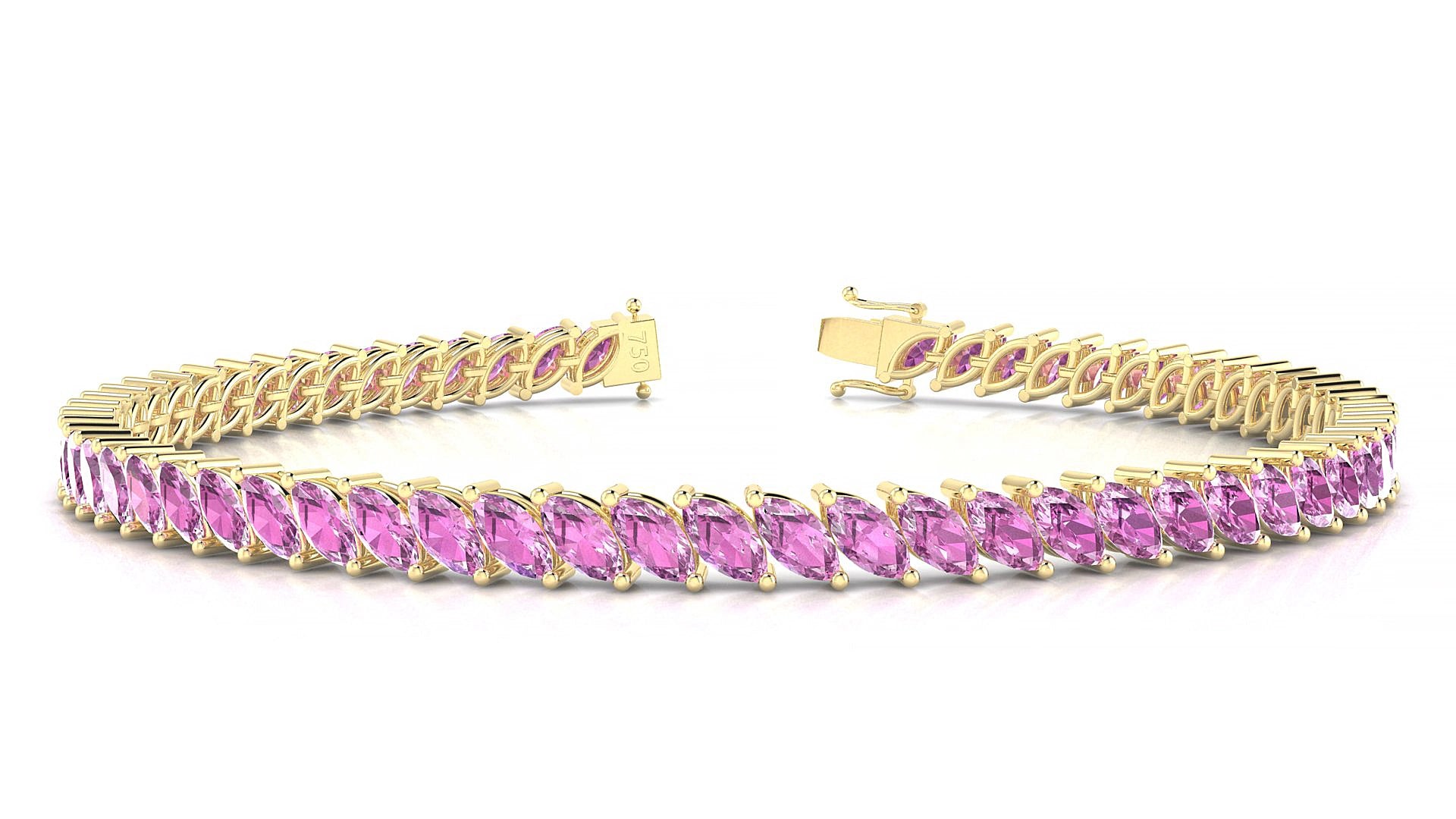 Venezia | 18k Yellow Gold 5 x 2.5 mm Marquise Natural Pink Sapphire 18 cm Tennis Bracelet