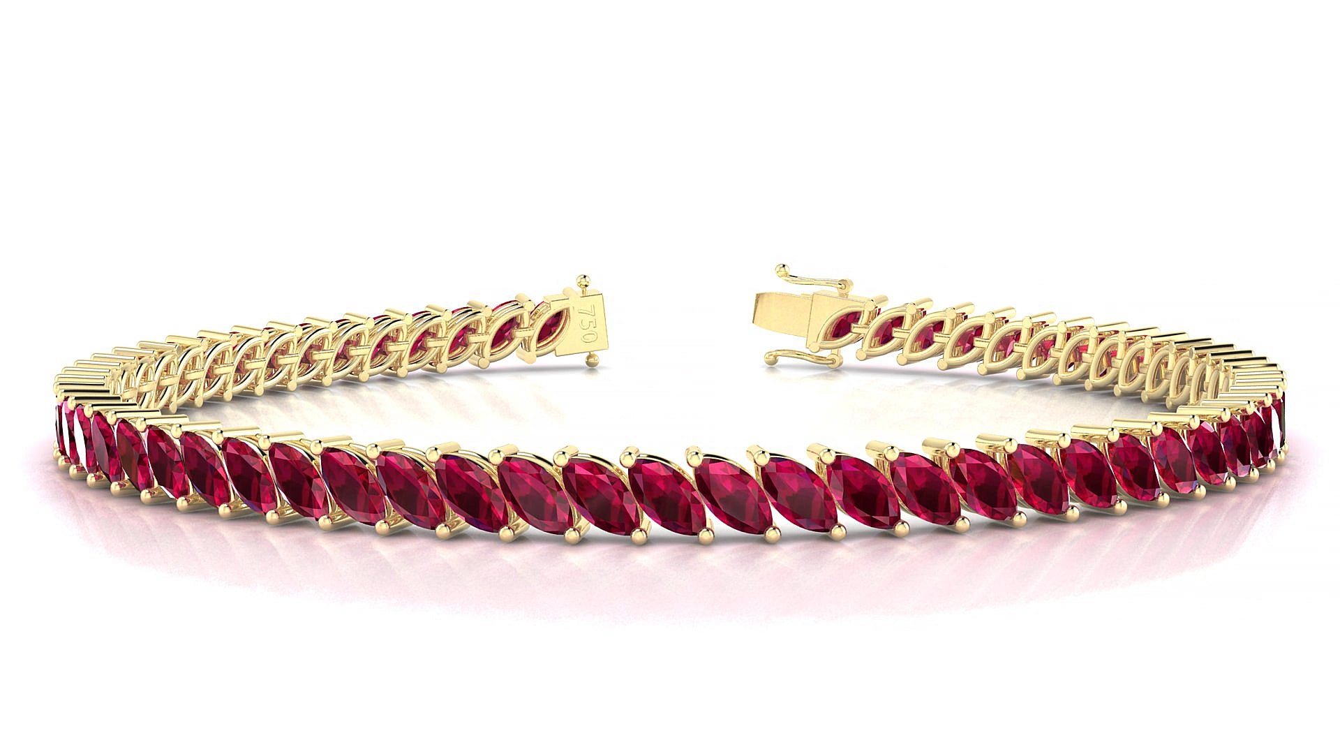 Venezia | 18k Yellow Gold 5 x 2.5 mm Marquise Natural Ruby 16 cm Tennis Bracelet