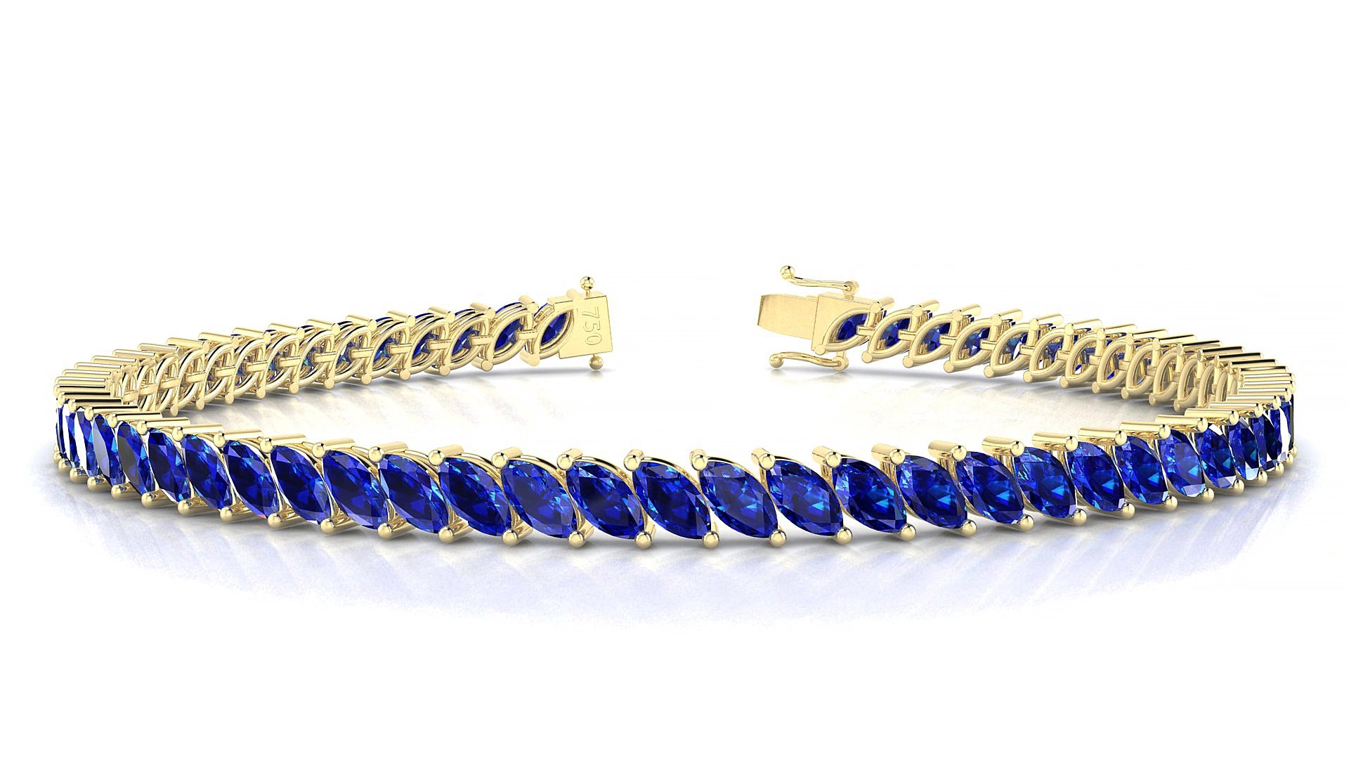 Venezia | 18k Yellow Gold 5 x 2.5 mm Marquise Natural Sapphire 19 cm Tennis Bracelet