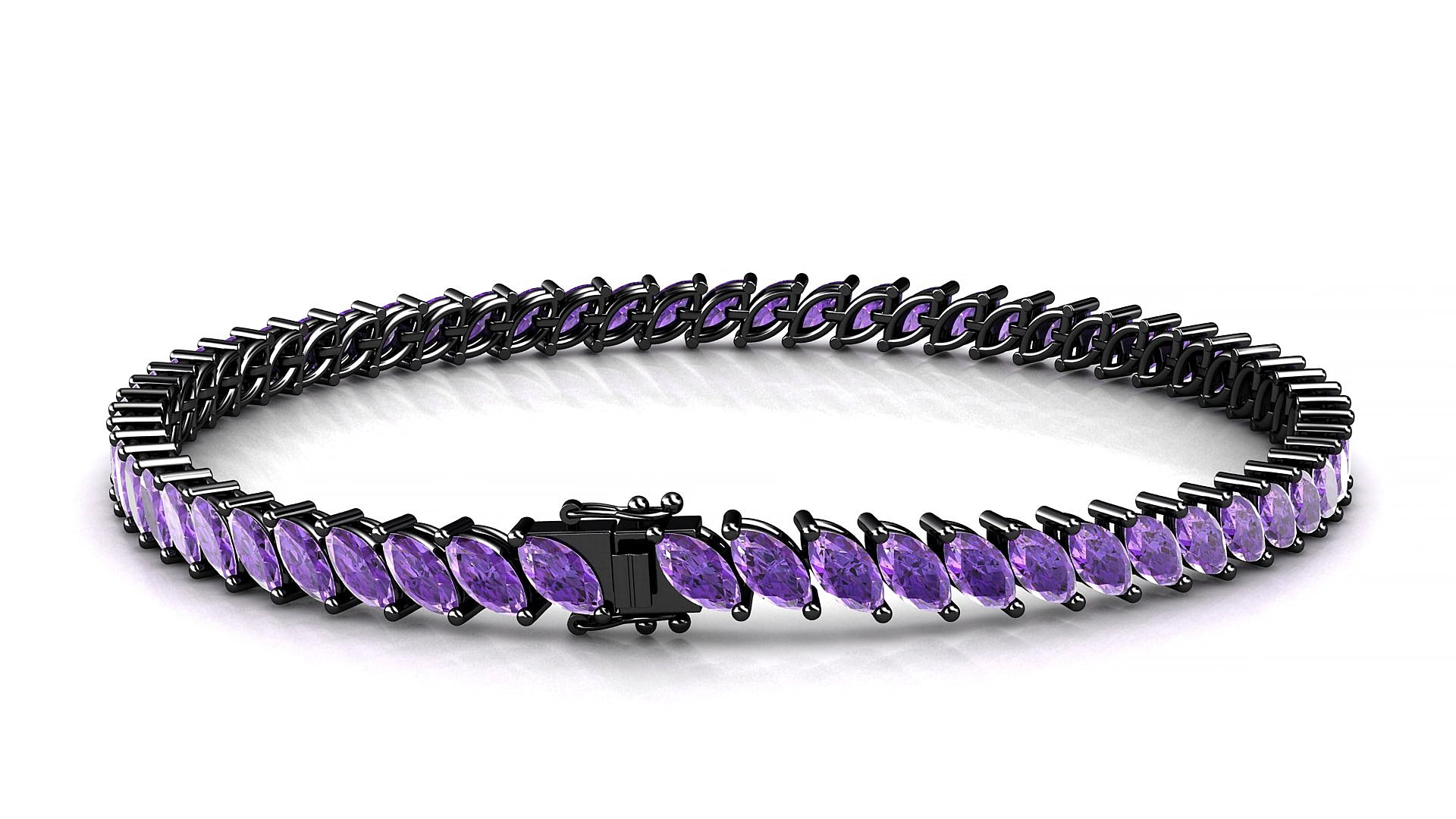 Venezia | 18k Black Gold 5 x 2.5 mm Marquise Natural Amethyst 17 cm Tennis Bracelet