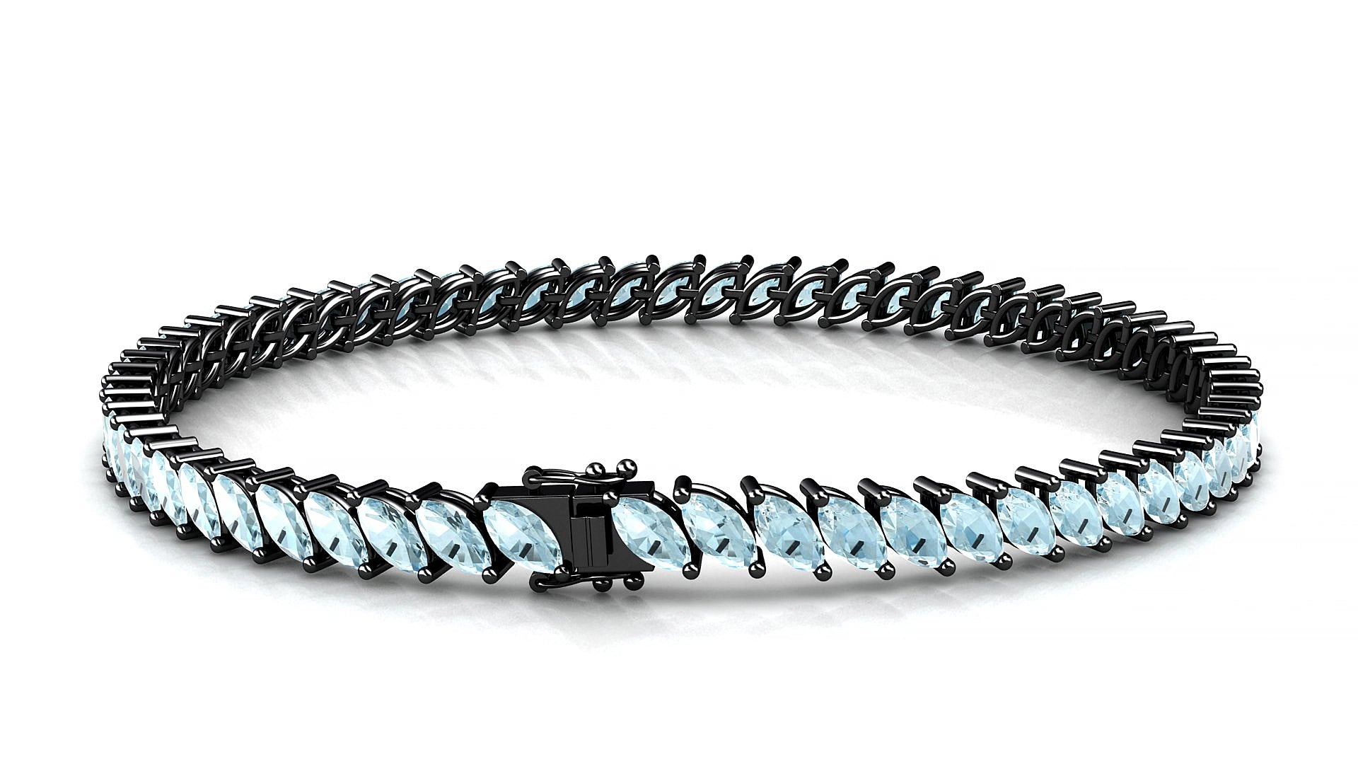 Venezia | 18k Black Gold 5 x 2.5 mm Marquise Natural Aquamarine 15 cm Tennis Bracelet
