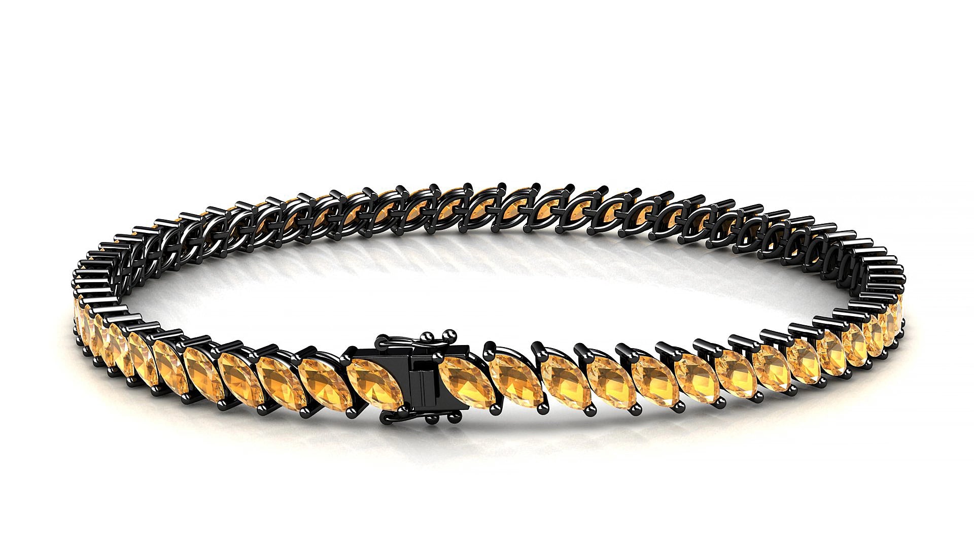 Venezia | 18k Black Gold 5 x 2.5 mm Marquise Natural Citrine 15 cm Tennis Bracelet