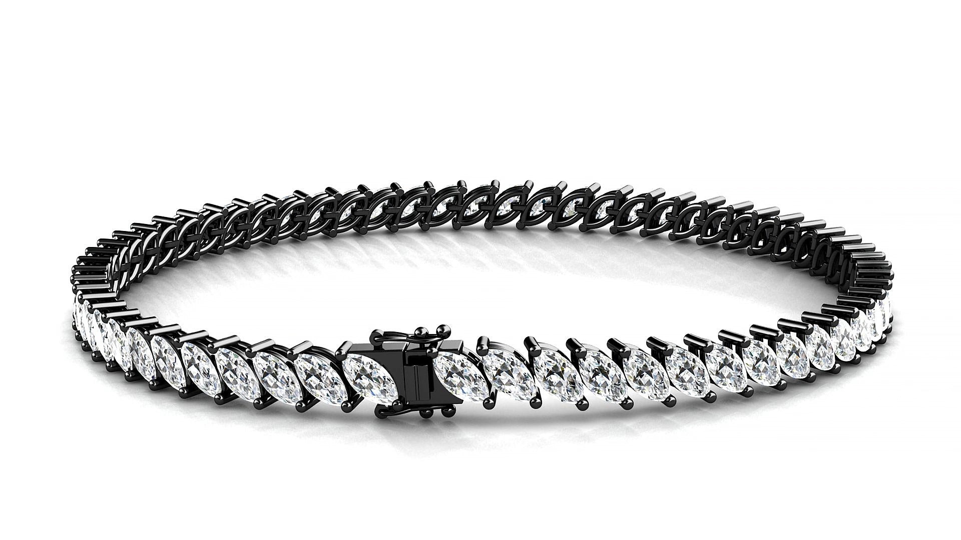 Venezia | 18k Black Gold 5 x 2.5 mm Marquise Natural Diamond 19 cm Tennis Bracelet