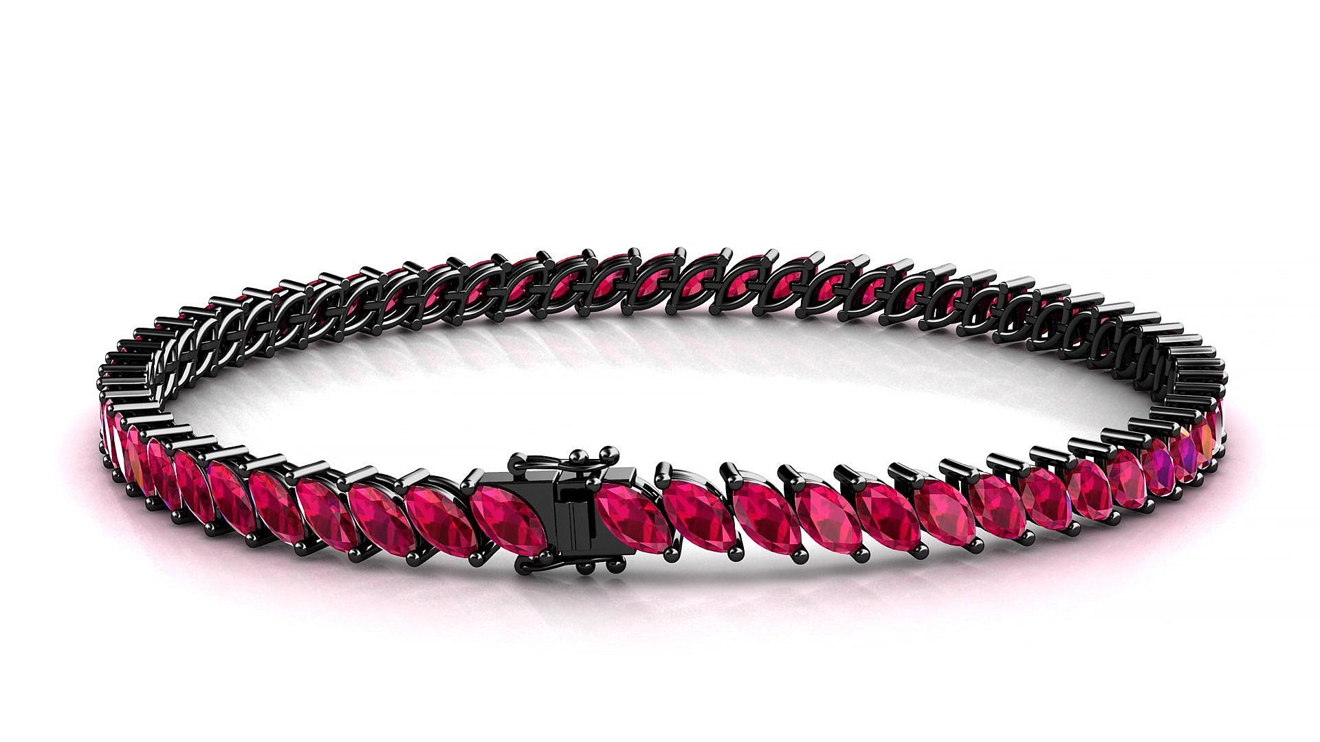 Venezia | 18k Black Gold 5 x 2.5 mm Marquise Natural Ruby 18 cm Tennis Bracelet