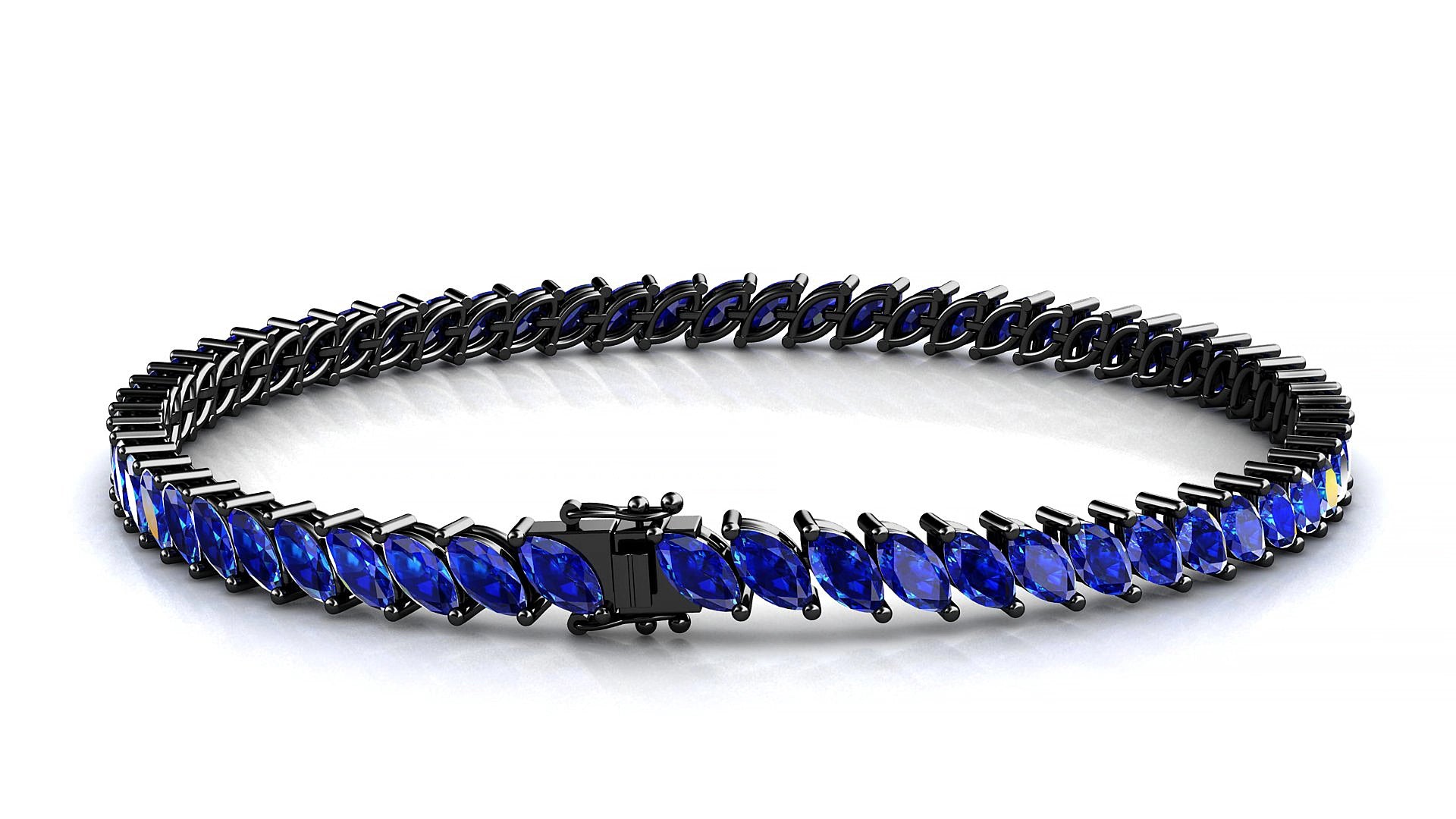 Venezia | 18k Black Gold 5 x 2.5 mm Marquise Natural Sapphire 18 cm Tennis Bracelet