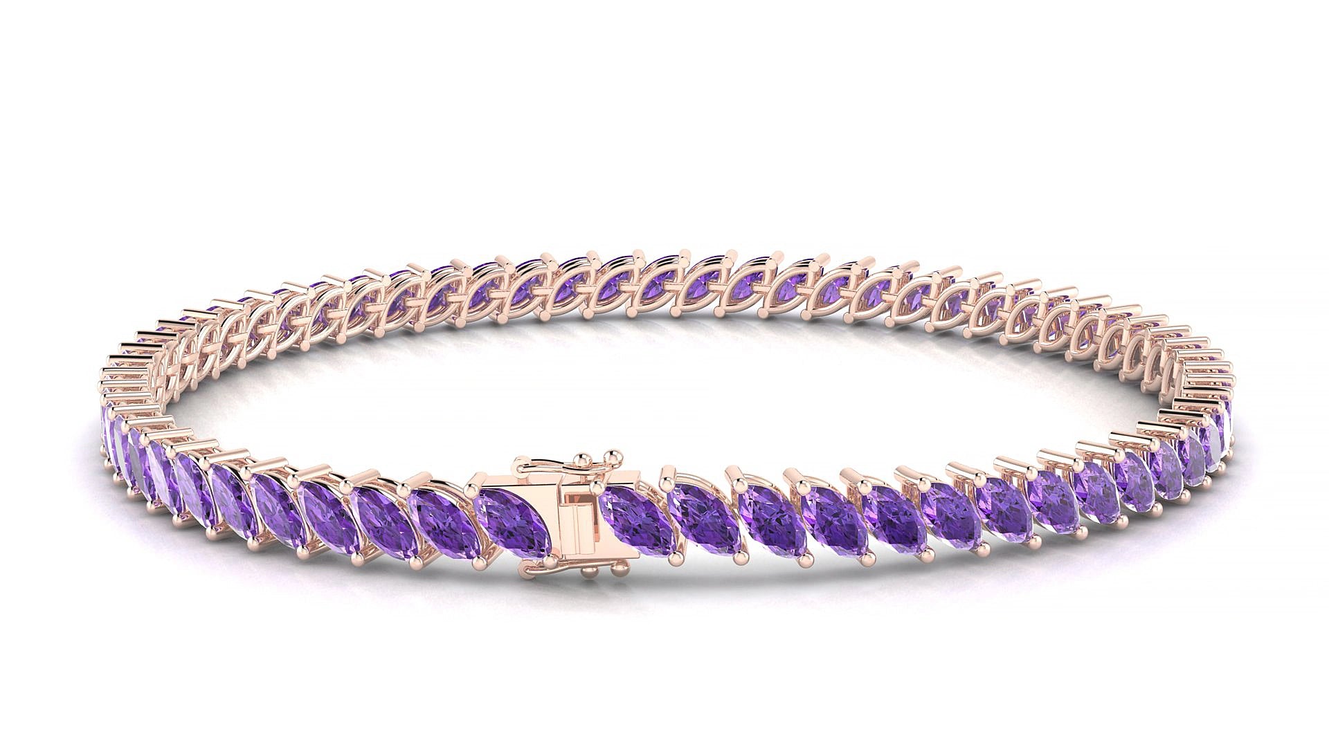 Venezia | 18k Rose Gold 5 x 2.5 mm Marquise Natural Amethyst 17 cm Tennis Bracelet