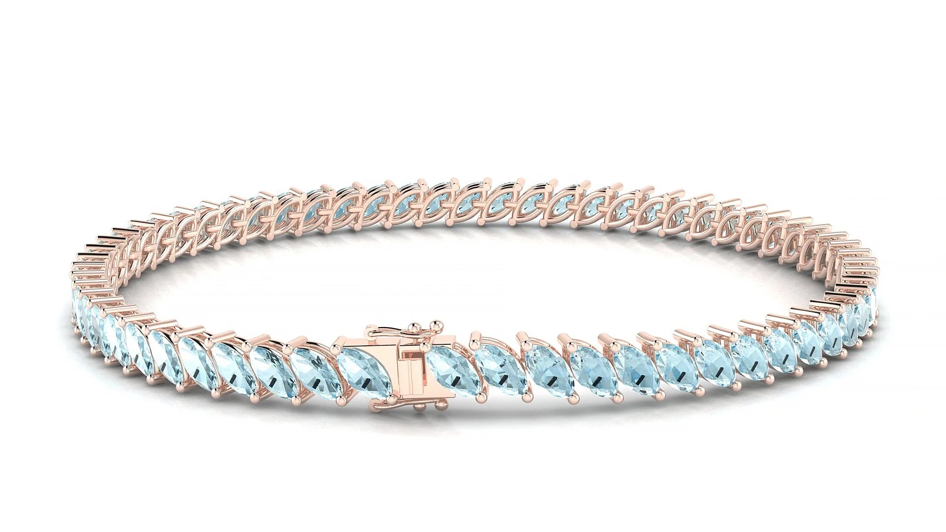 Venezia | 18k Rose Gold 5 x 2.5 mm Marquise Natural Aquamarine Tennis Bracelet