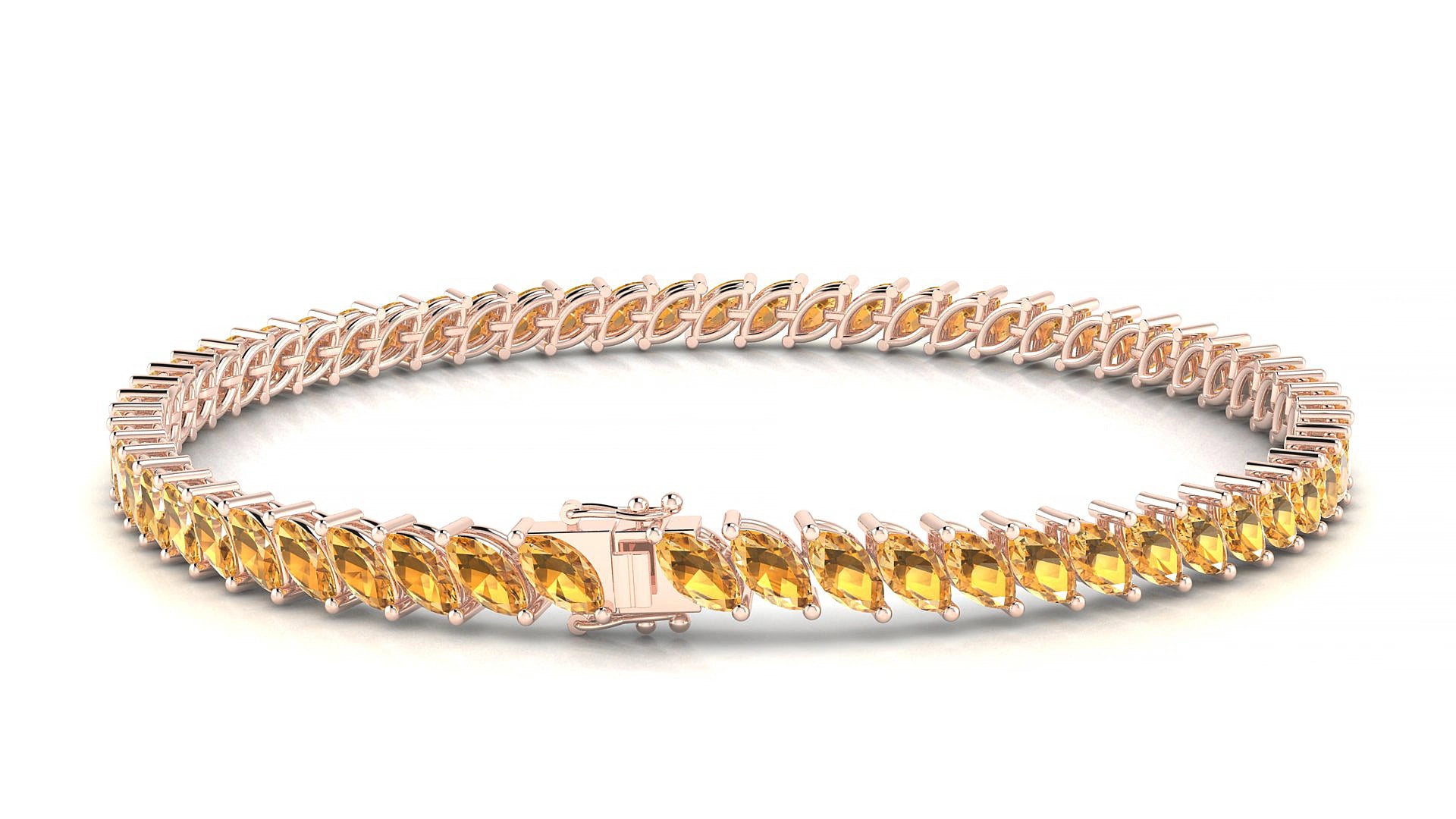 Venezia | 18k Rose Gold 5 x 2.5 mm Marquise Natural Citrine 16 cm Tennis Bracelet