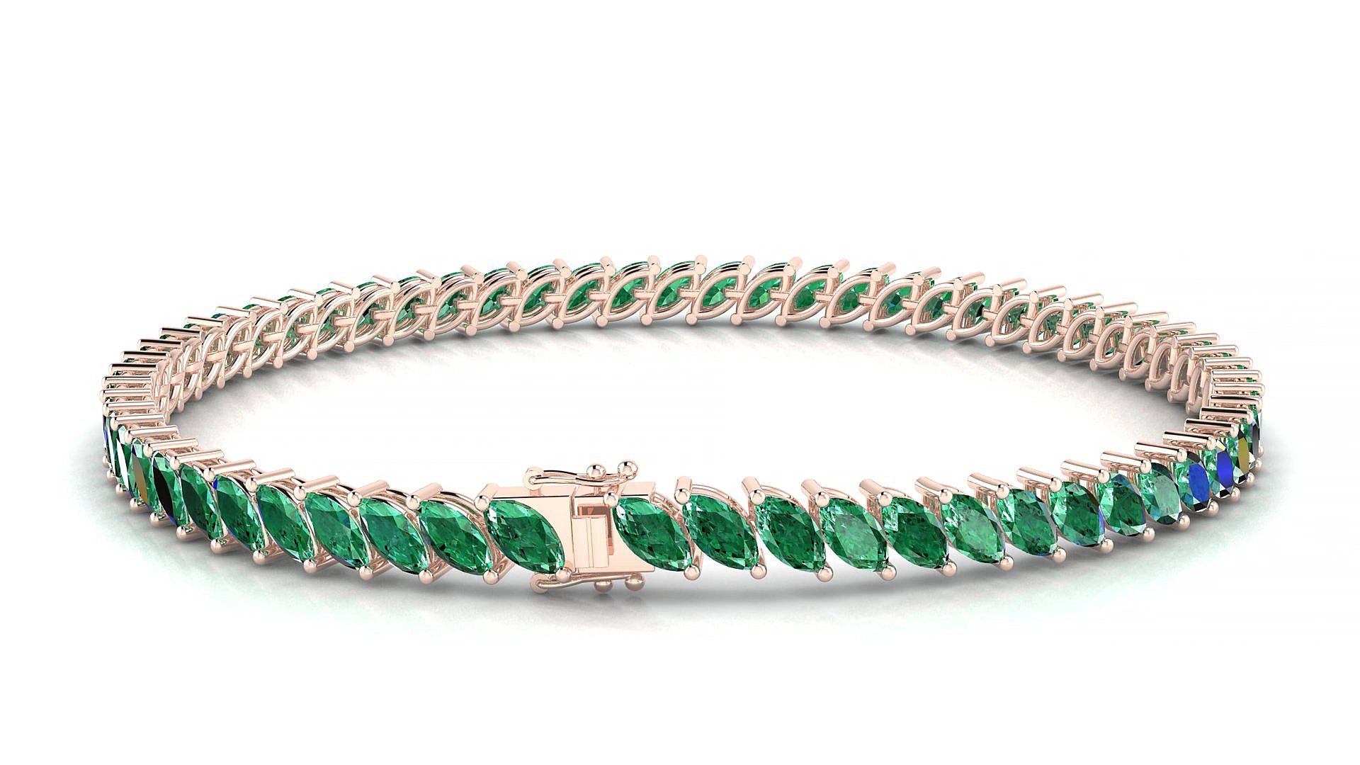 Venezia | 18k Rose Gold 5 x 2.5 mm Marquise Natural Emerald 15 cm Tennis Bracelet