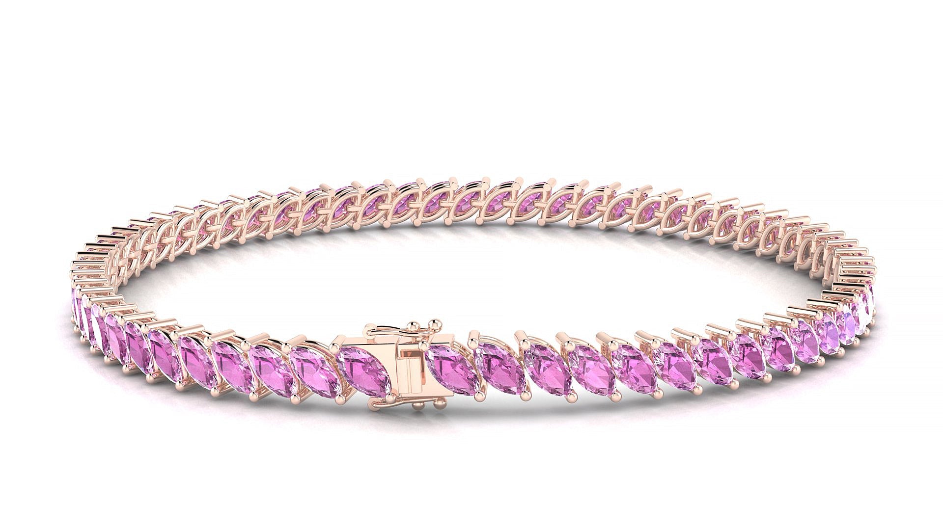 Venezia | 18k Rose Gold 5 x 2.5 mm Marquise Natural Pink Sapphire Tennis Bracelet