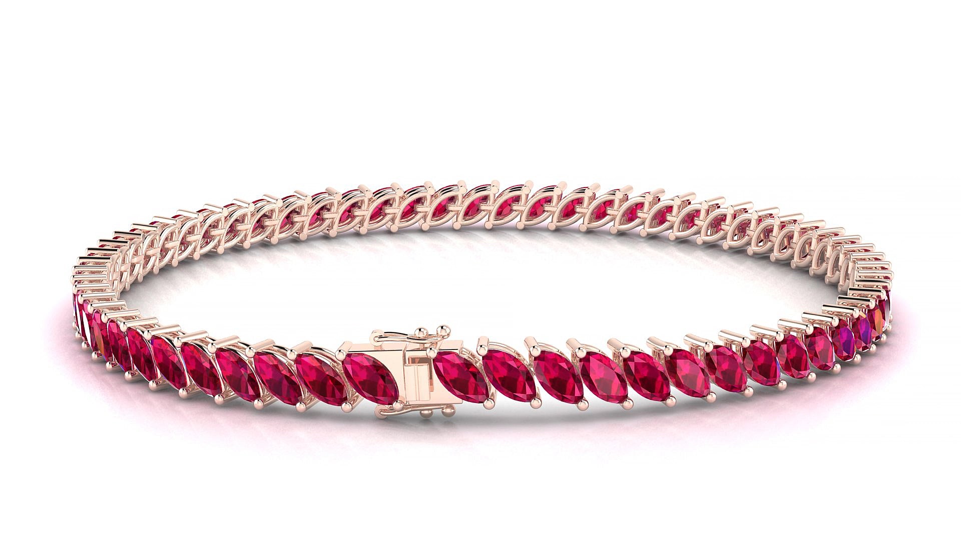 Venezia | 18k Rose Gold 5 x 2.5 mm Marquise Natural Ruby 18 cm Tennis Bracelet