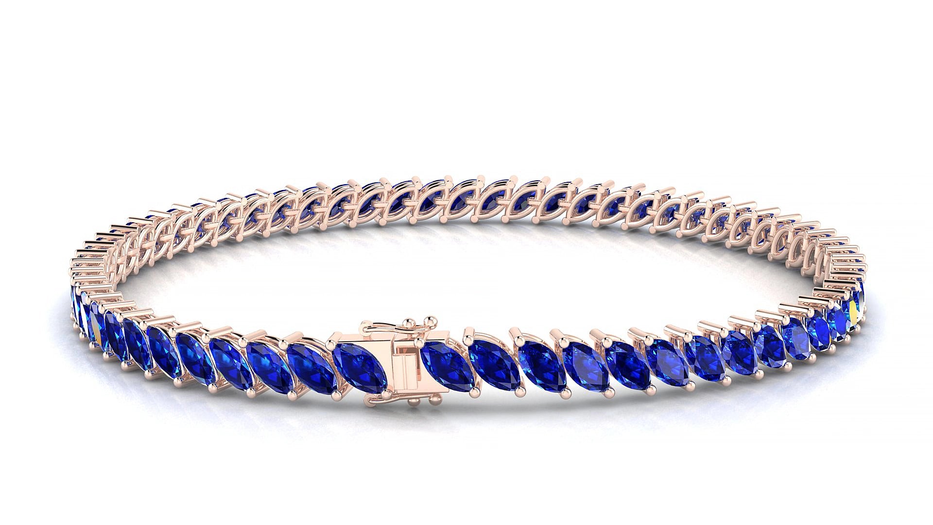 Venezia | 18k Rose Gold 5 x 2.5 mm Marquise Natural Sapphire 19 cm Tennis Bracelet