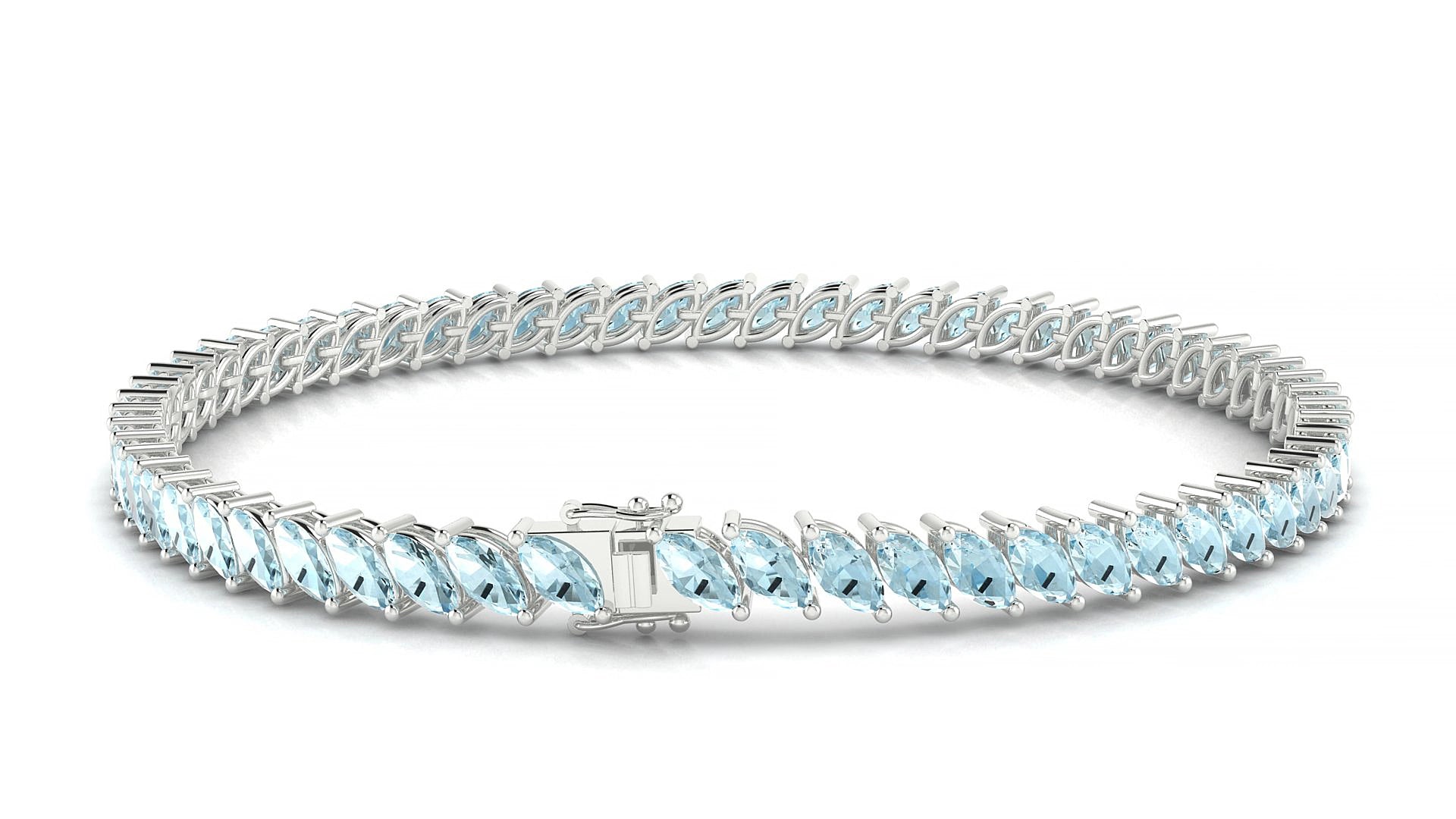 Venezia | 18k White Gold 5 x 2.5 mm Marquise Natural Aquamarine 15 cm Tennis Bracelet