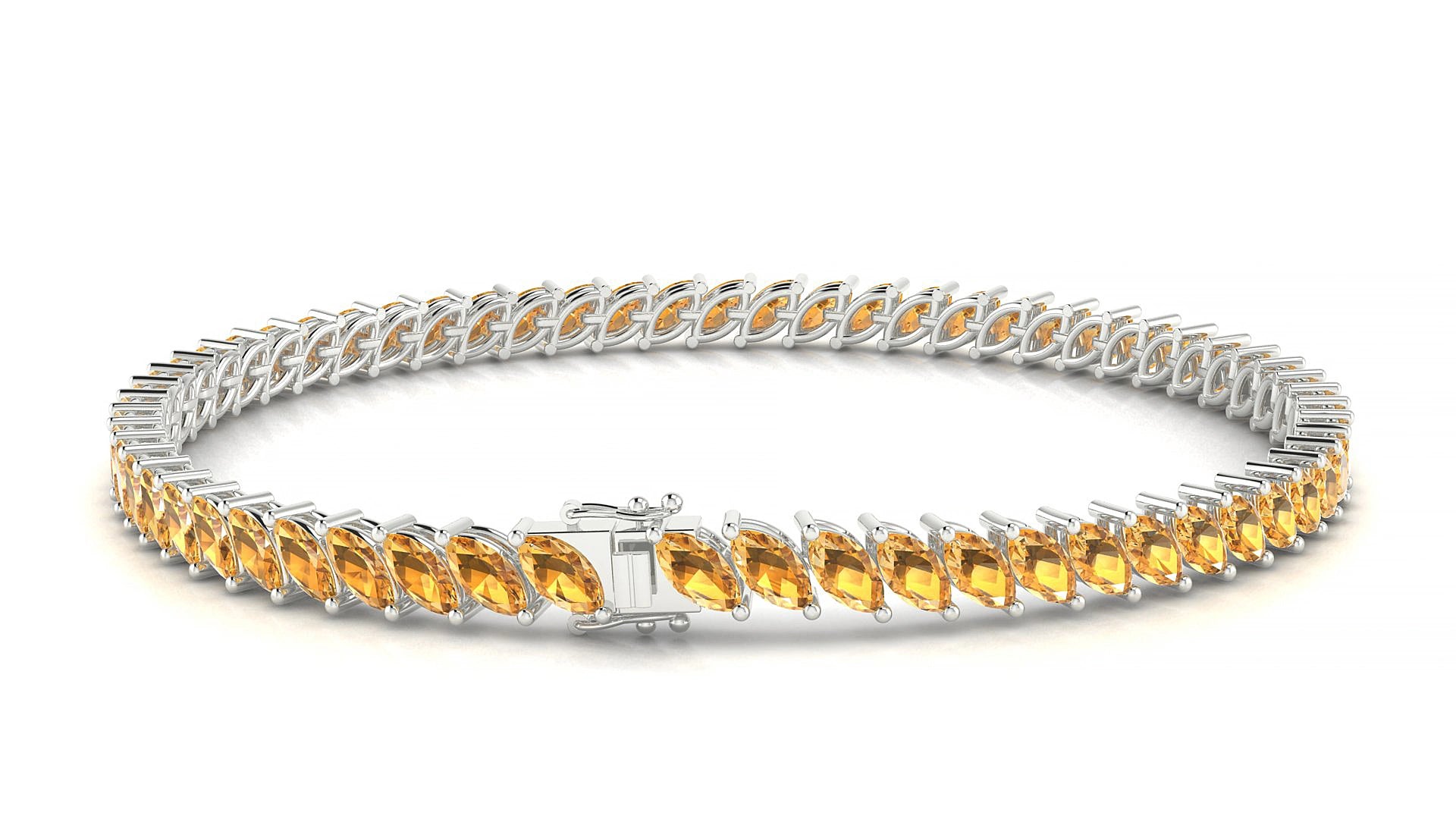 Venezia | 18k White Gold 5 x 2.5 mm Marquise Natural Citrine 19 cm Tennis Bracelet