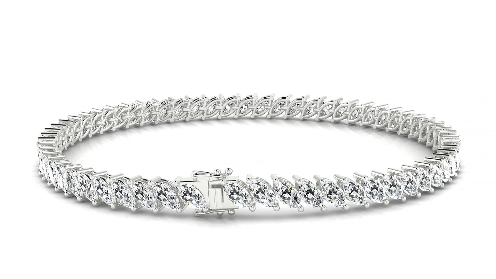Venezia | 18k White Gold 5 x 2.5 mm Marquise Natural Diamond 18 cm Tennis Bracelet