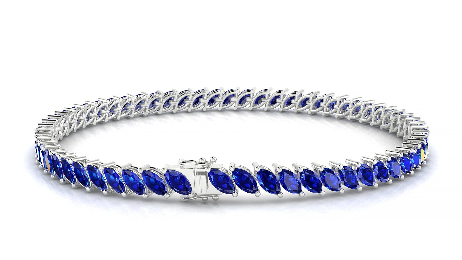 Venezia | 18k White Gold 5 x 2.5 mm Marquise Natural Sapphire 15 cm Tennis Bracelet