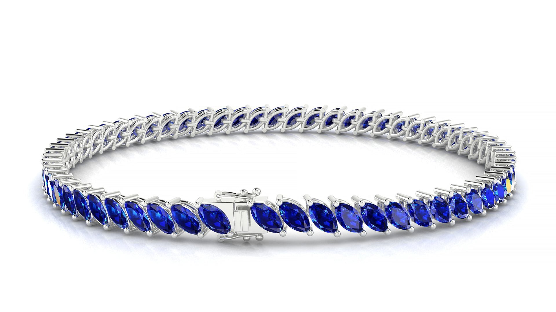Venezia | 18k White Gold 5 x 2.5 mm Marquise Natural Sapphire Tennis Bracelet