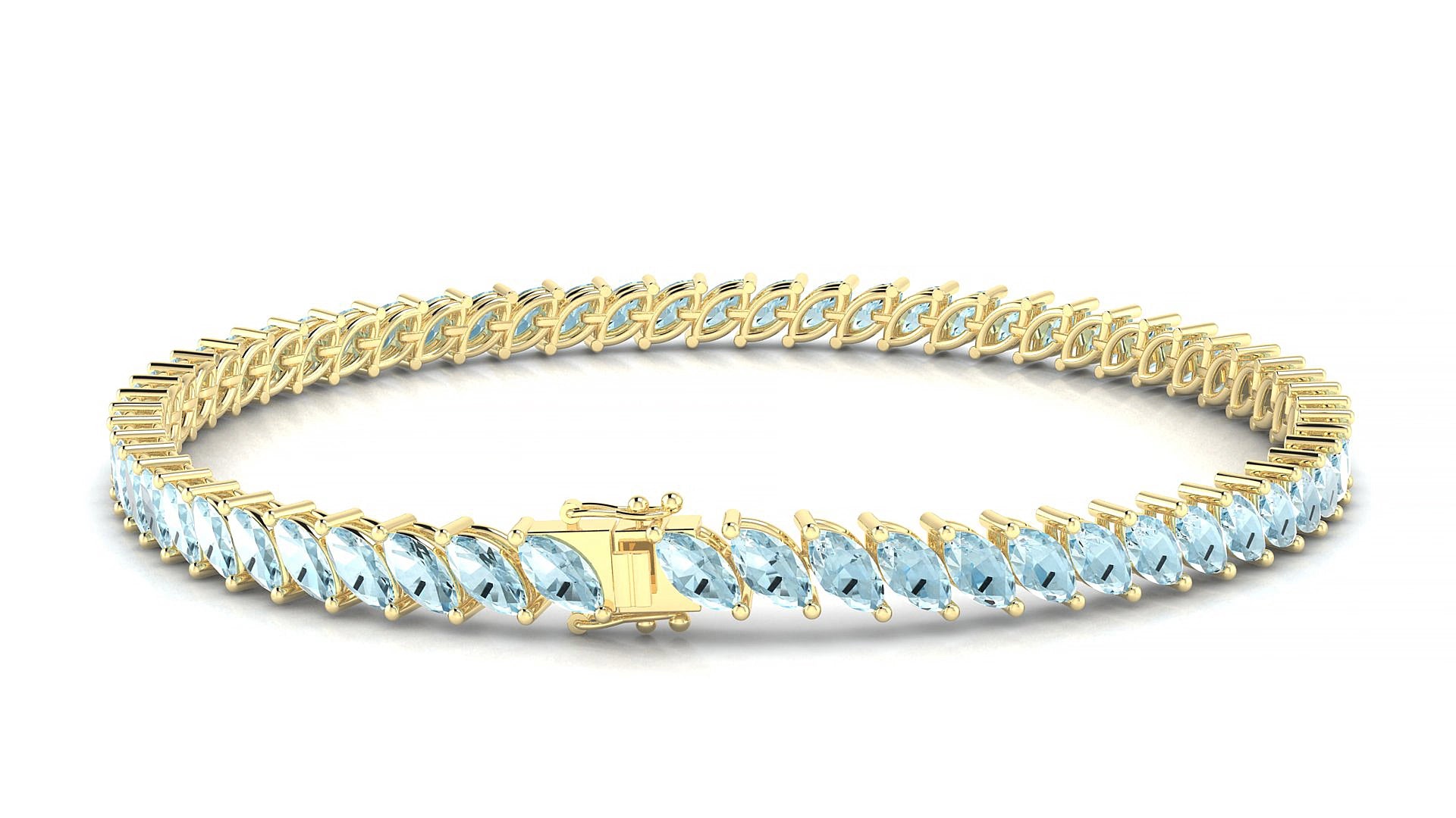 Venezia | 18k Yellow Gold 5 x 2.5 mm Marquise Natural Aquamarine 15 cm Tennis Bracelet