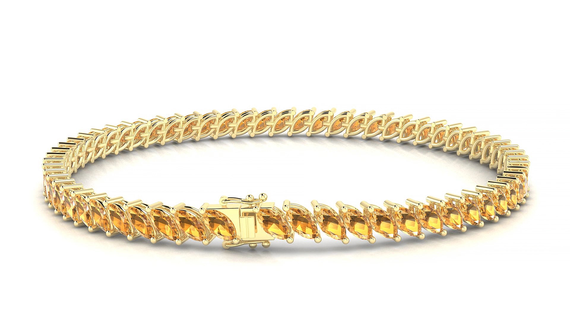 Venezia | 18k Yellow Gold 5 x 2.5 mm Marquise Natural Citrine 16 cm Tennis Bracelet