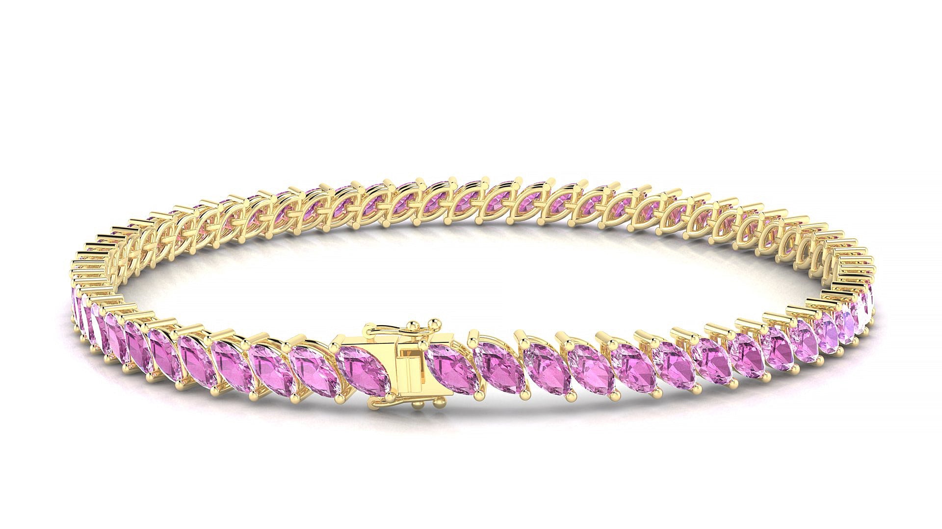 Venezia | 18k Yellow Gold 5 x 2.5 mm Marquise Natural Pink Sapphire Tennis Bracelet