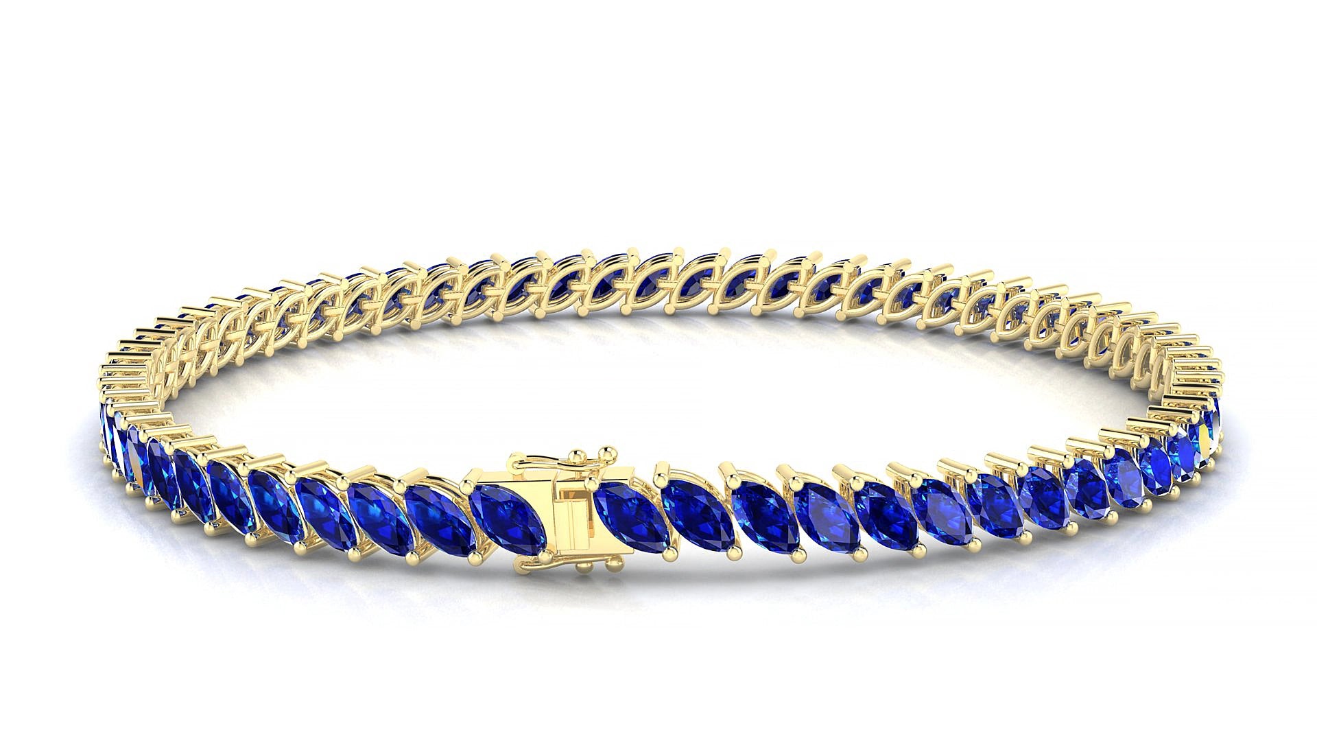 Venezia | 18k Yellow Gold 5 x 2.5 mm Marquise Natural Sapphire 17 cm Tennis Bracelet