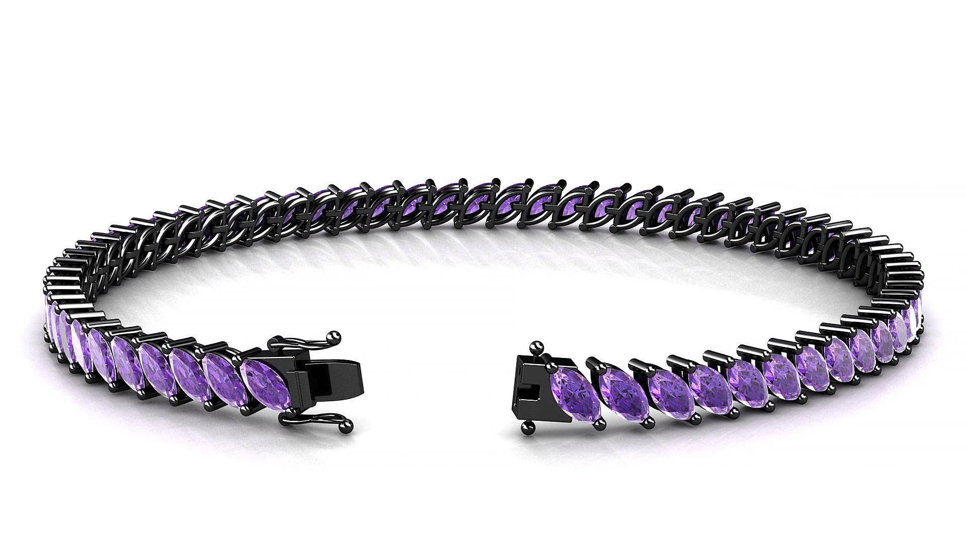 Venezia | 18k Black Gold 5 x 2.5 mm Marquise Natural Amethyst 20 cm Tennis Bracelet