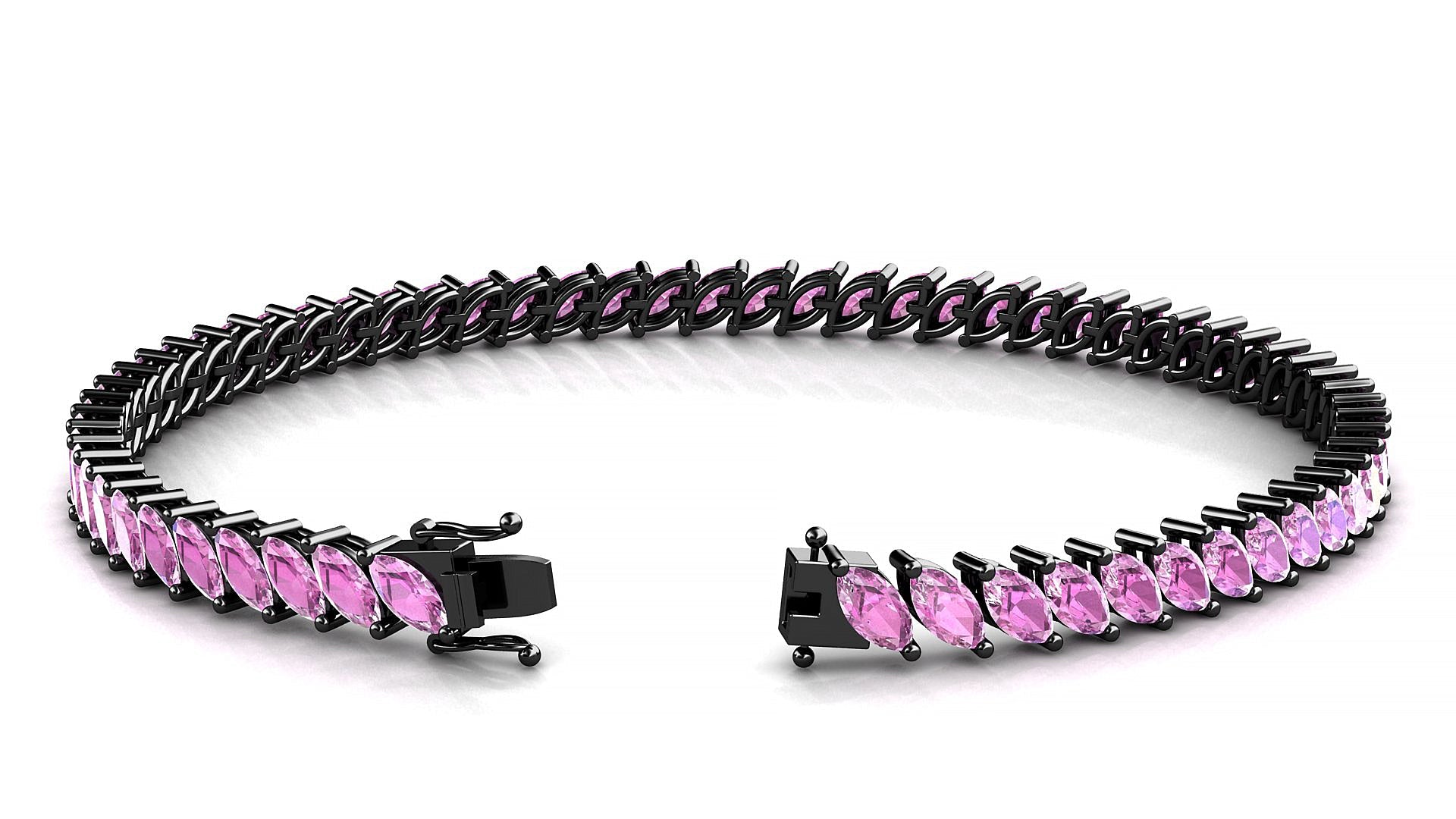 Venezia | 18k Black Gold 5 x 2.5 mm Marquise Natural Pink Sapphire Tennis Bracelet