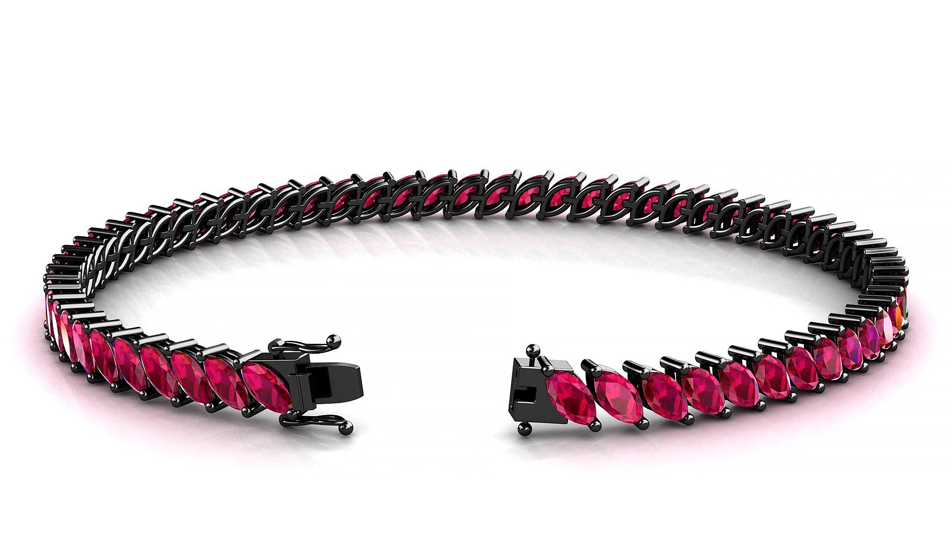 Venezia | 18k Black Gold 5 x 2.5 mm Marquise Natural Ruby 17 cm Tennis Bracelet