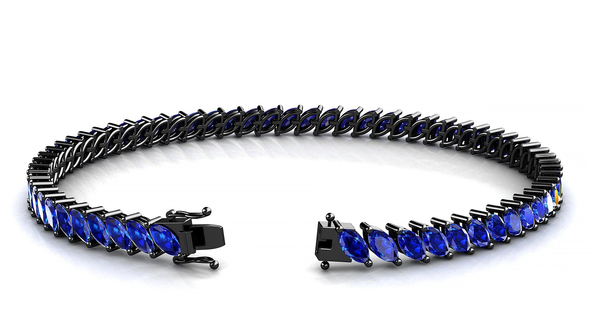 Venezia | 18k Black Gold 5 x 2.5 mm Marquise Natural Sapphire 15 cm Tennis Bracelet