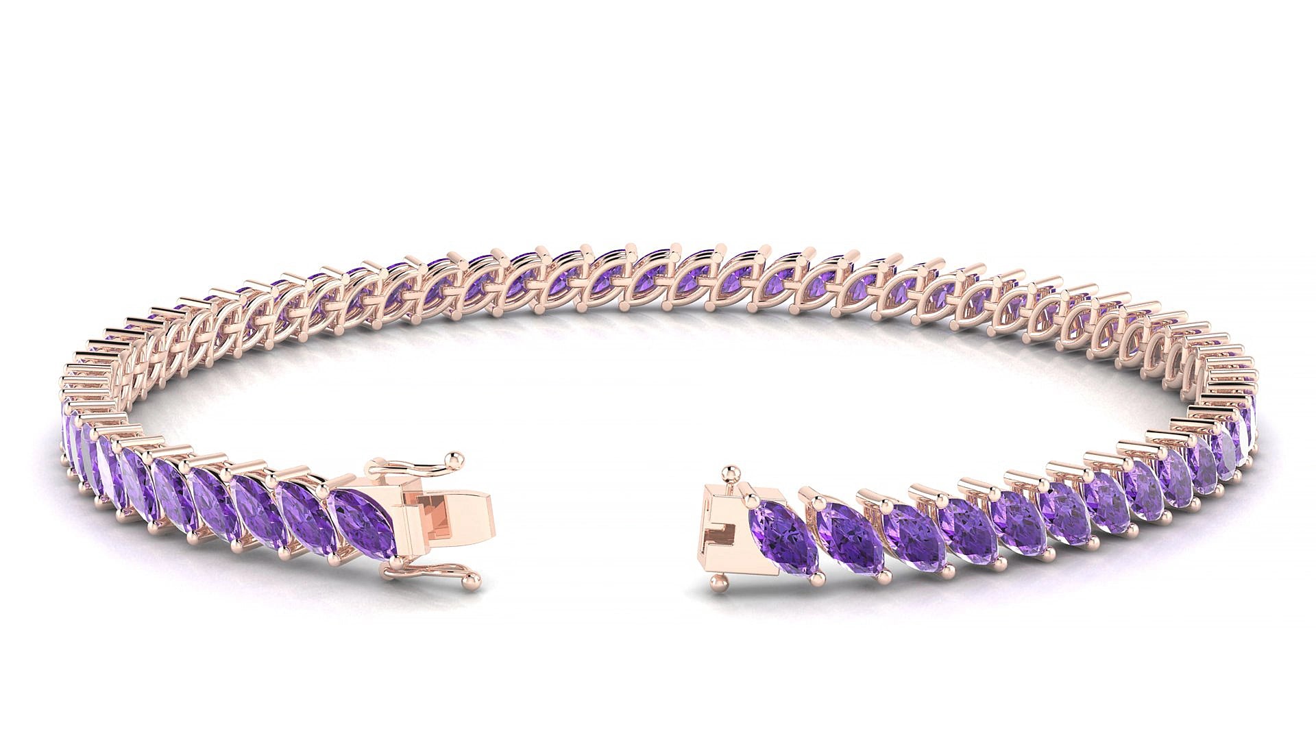 Venezia | 18k Rose Gold 5 x 2.5 mm Marquise Natural Amethyst 17 cm Tennis Bracelet