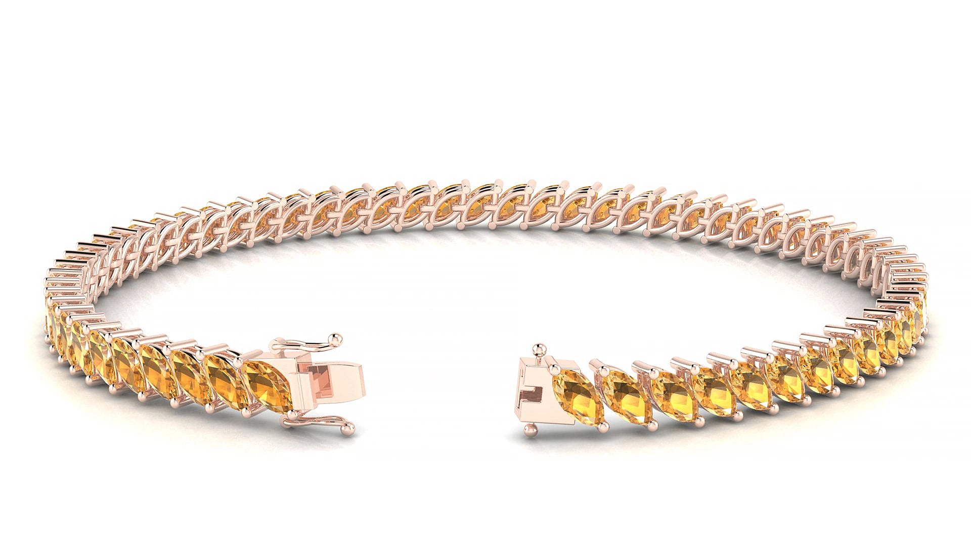 Venezia | 18k Rose Gold 5 x 2.5 mm Marquise Natural Citrine 20 cm Tennis Bracelet