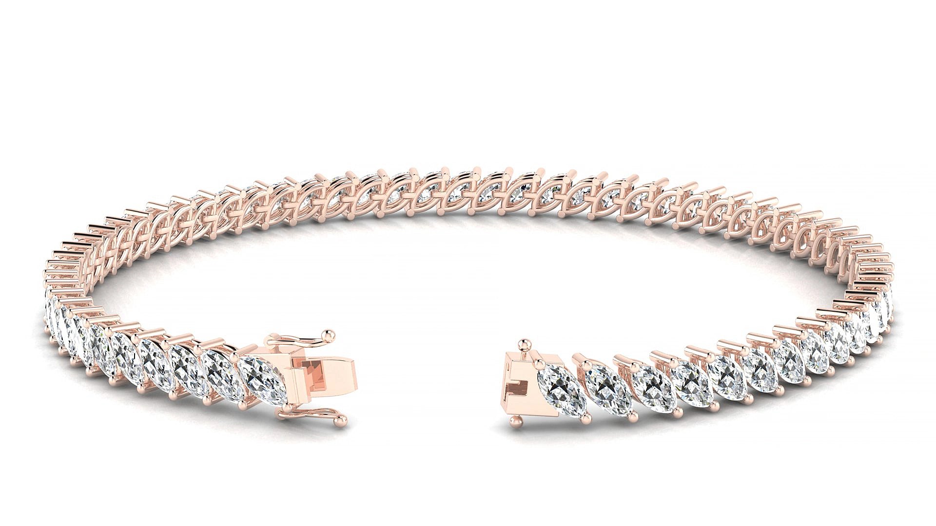 Venezia | 18k Rose Gold 5 x 2.5 mm Marquise Natural Diamond 15 cm Tennis Bracelet