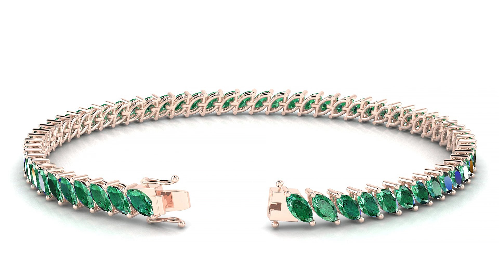 Venezia | 18k Rose Gold 5 x 2.5 mm Marquise Natural Emerald 15 cm Tennis Bracelet