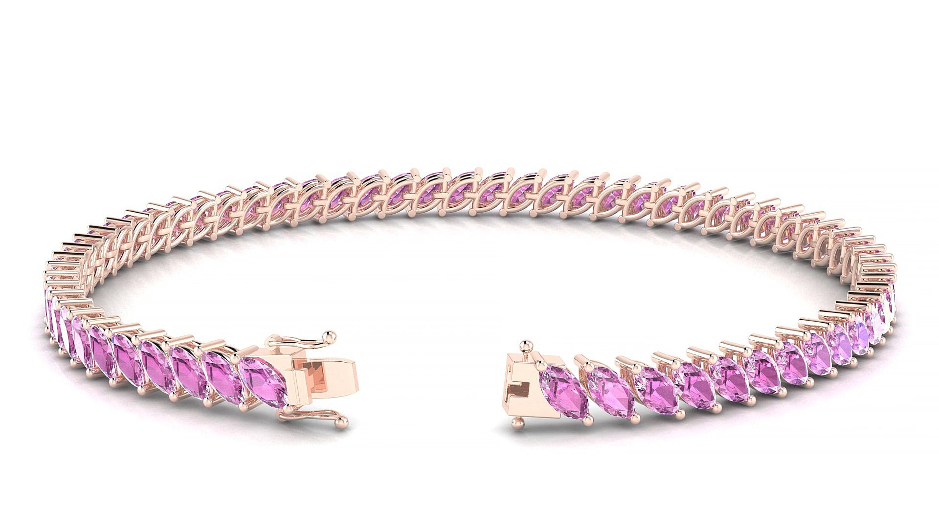 Venezia | 18k Rose Gold 5 x 2.5 mm Marquise Natural Pink Sapphire 19 cm Tennis Bracelet