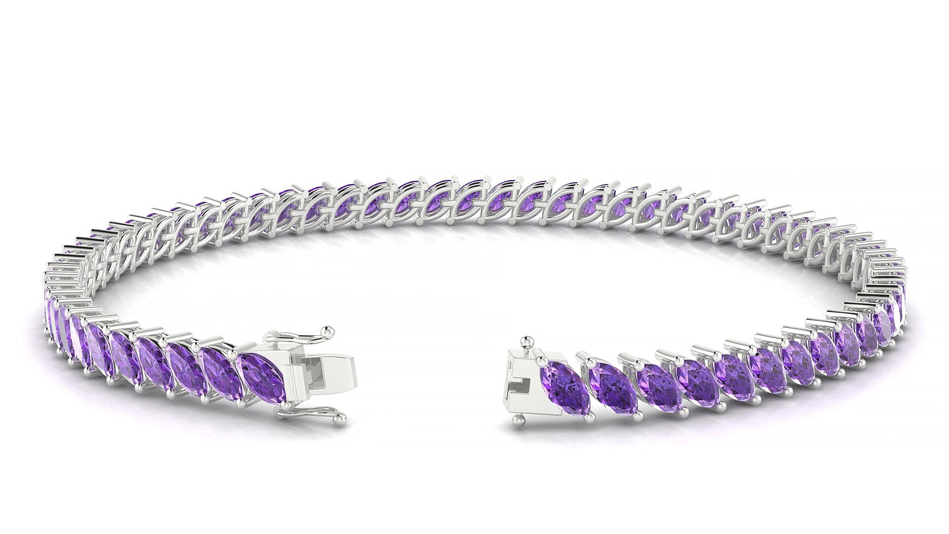 Venezia | 18k White Gold 5 x 2.5 mm Marquise Natural Amethyst 19 cm Tennis Bracelet