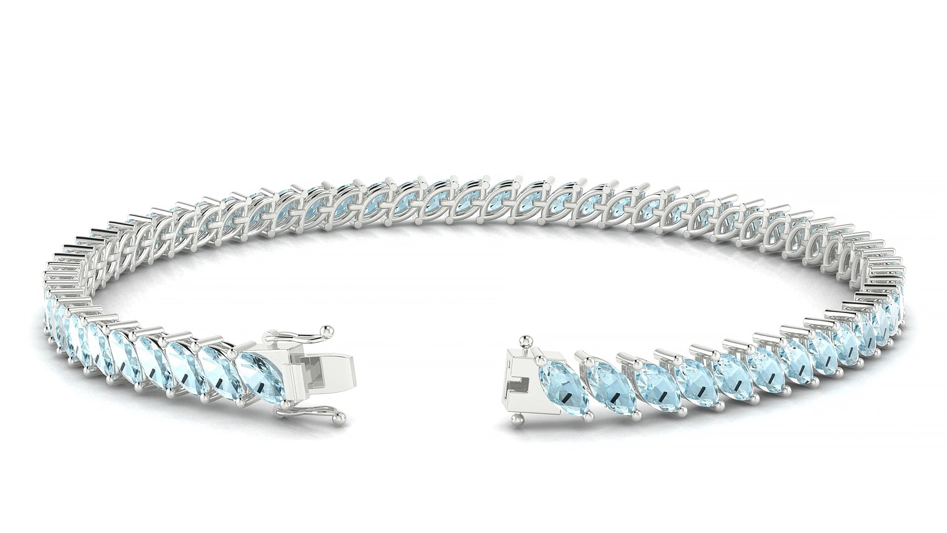 Venezia | 18k White Gold 5 x 2.5 mm Marquise Natural Aquamarine 15 cm Tennis Bracelet