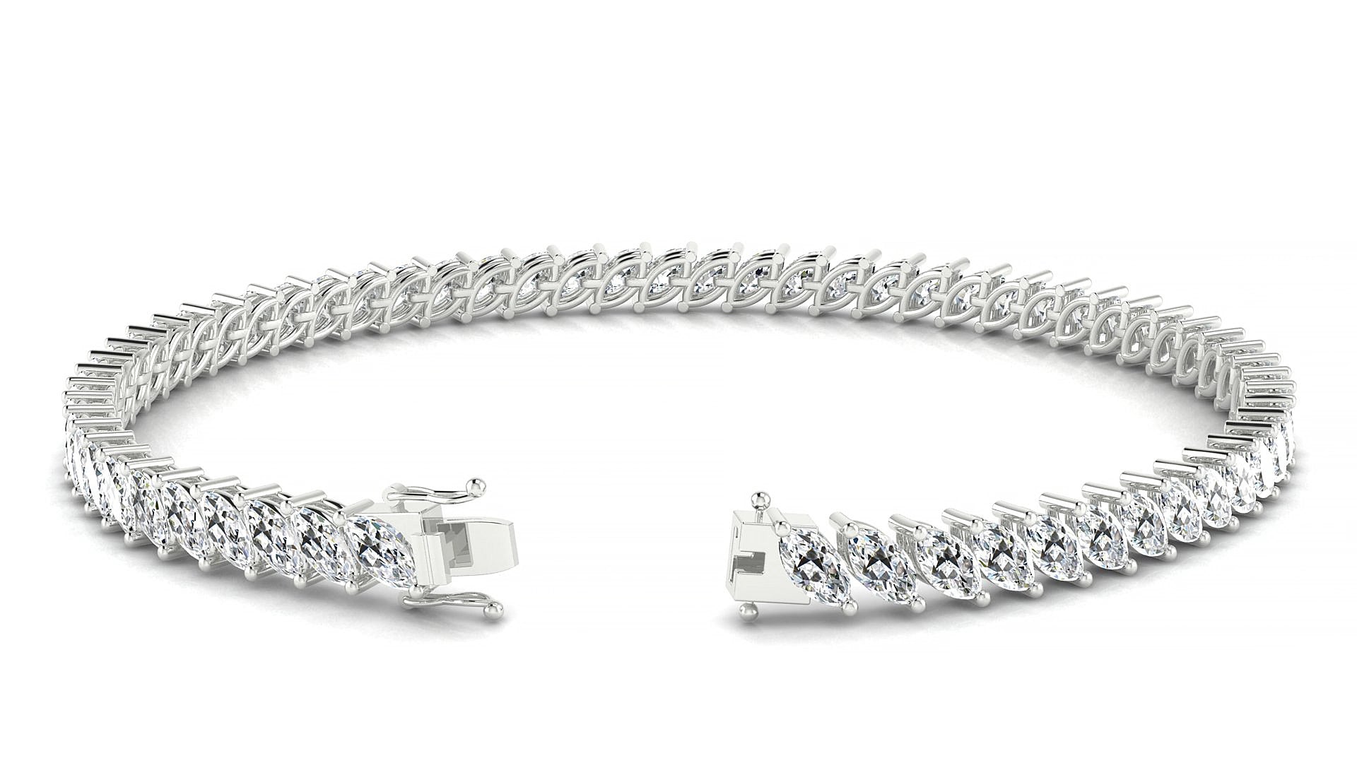 Venezia | 18k White Gold 5 x 2.5 mm Marquise Natural Diamond 16 cm Tennis Bracelet