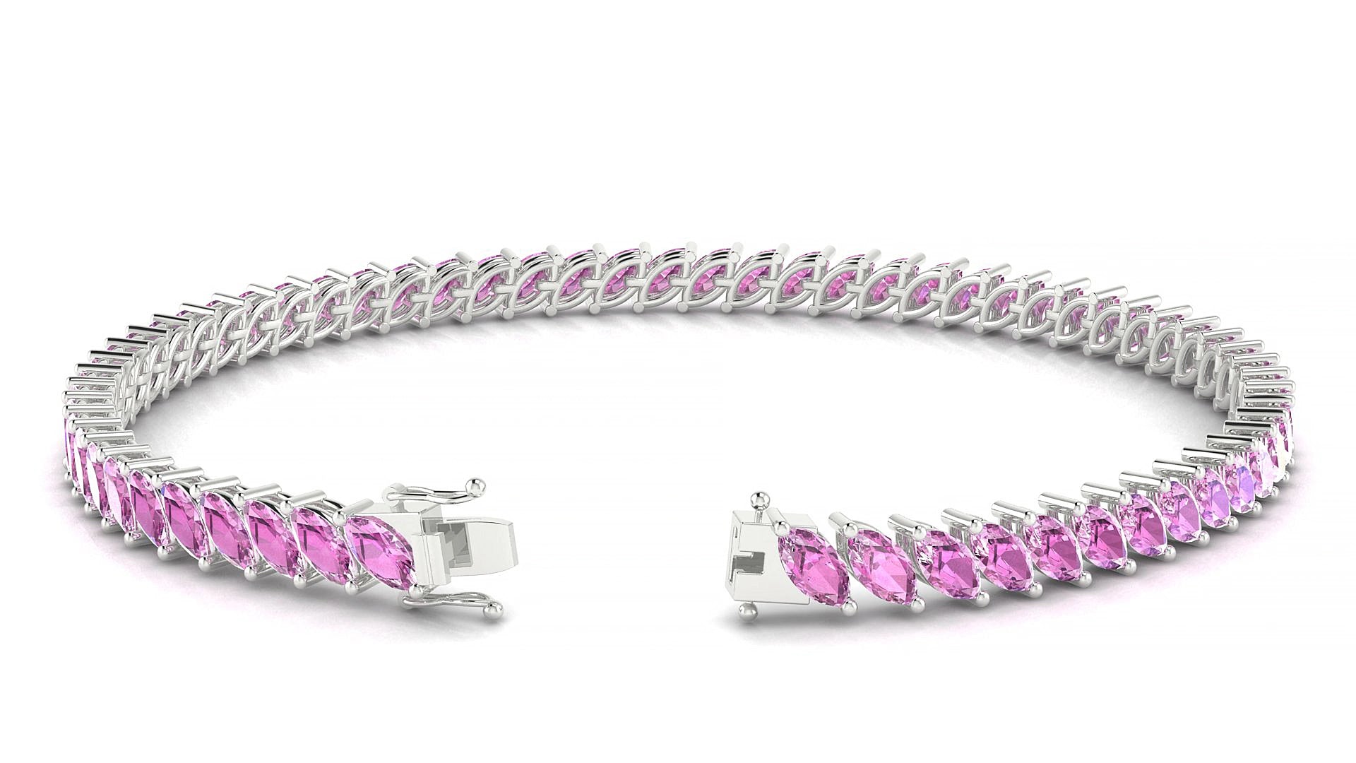 Venezia | 18k White Gold 5 x 2.5 mm Marquise Natural Pink Sapphire 17 cm Tennis Bracelet