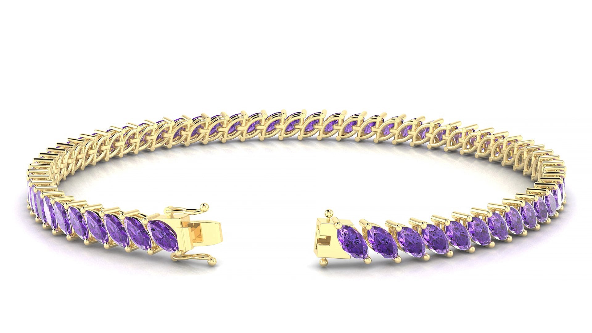 Venezia | 18k Yellow Gold 5 x 2.5 mm Marquise Natural Amethyst 20 cm Tennis Bracelet