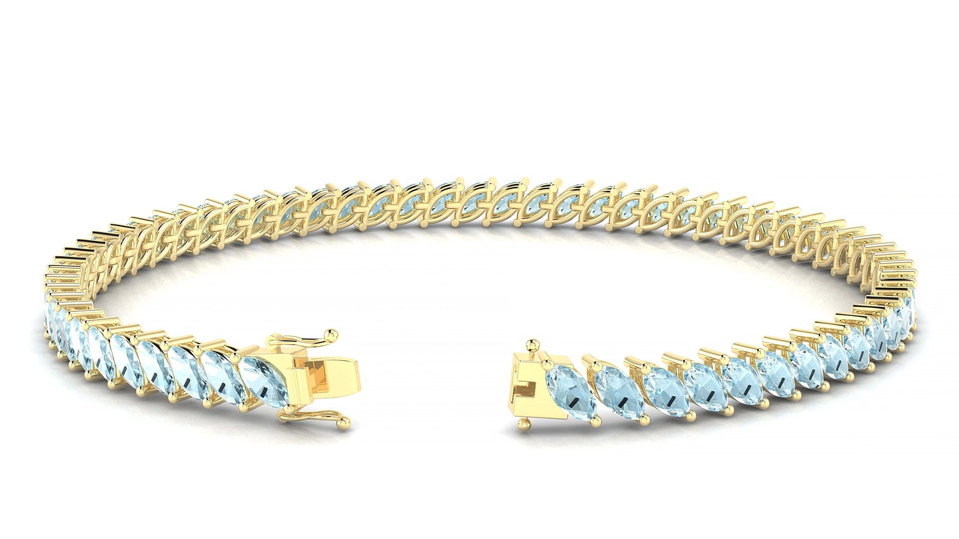 Venezia | 18k Yellow Gold 5 x 2.5 mm Marquise Natural Aquamarine 15 cm Tennis Bracelet