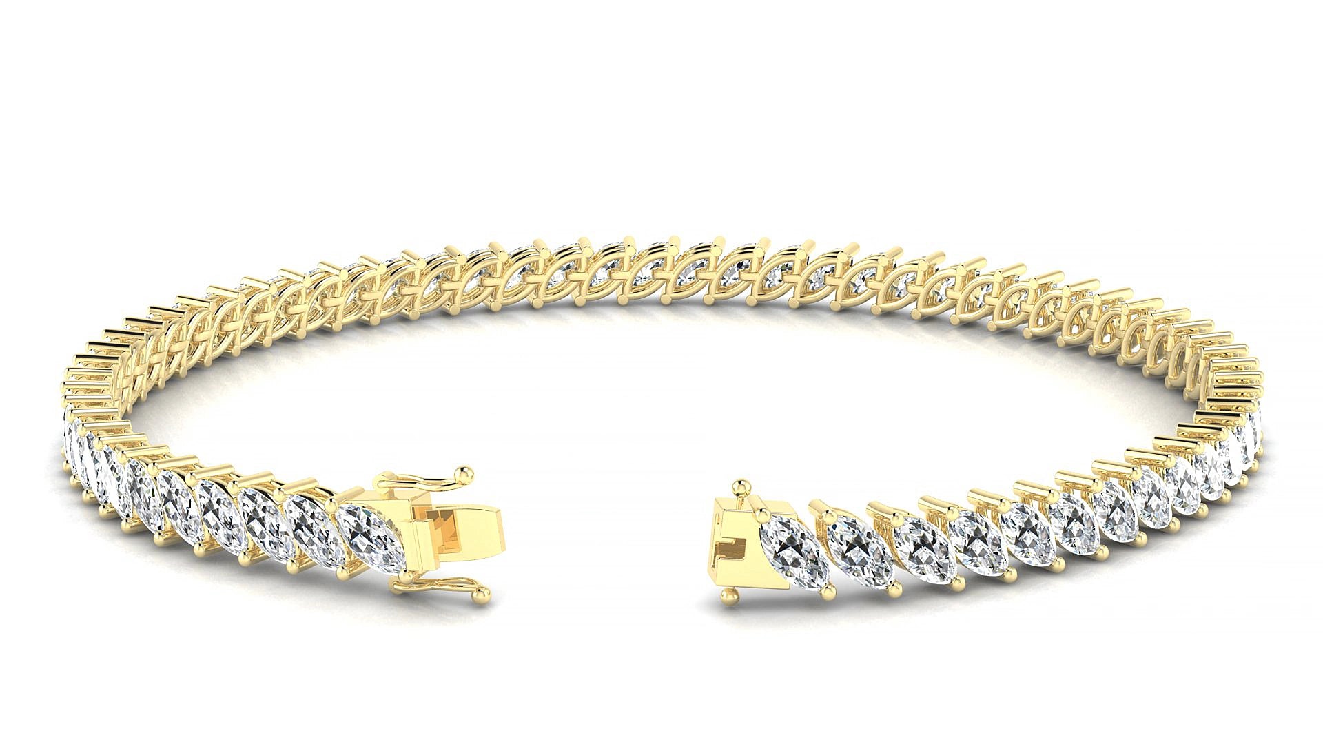 Venezia | 18k Yellow Gold 5 x 2.5 mm Marquise Natural Diamond 20 cm Tennis Bracelet