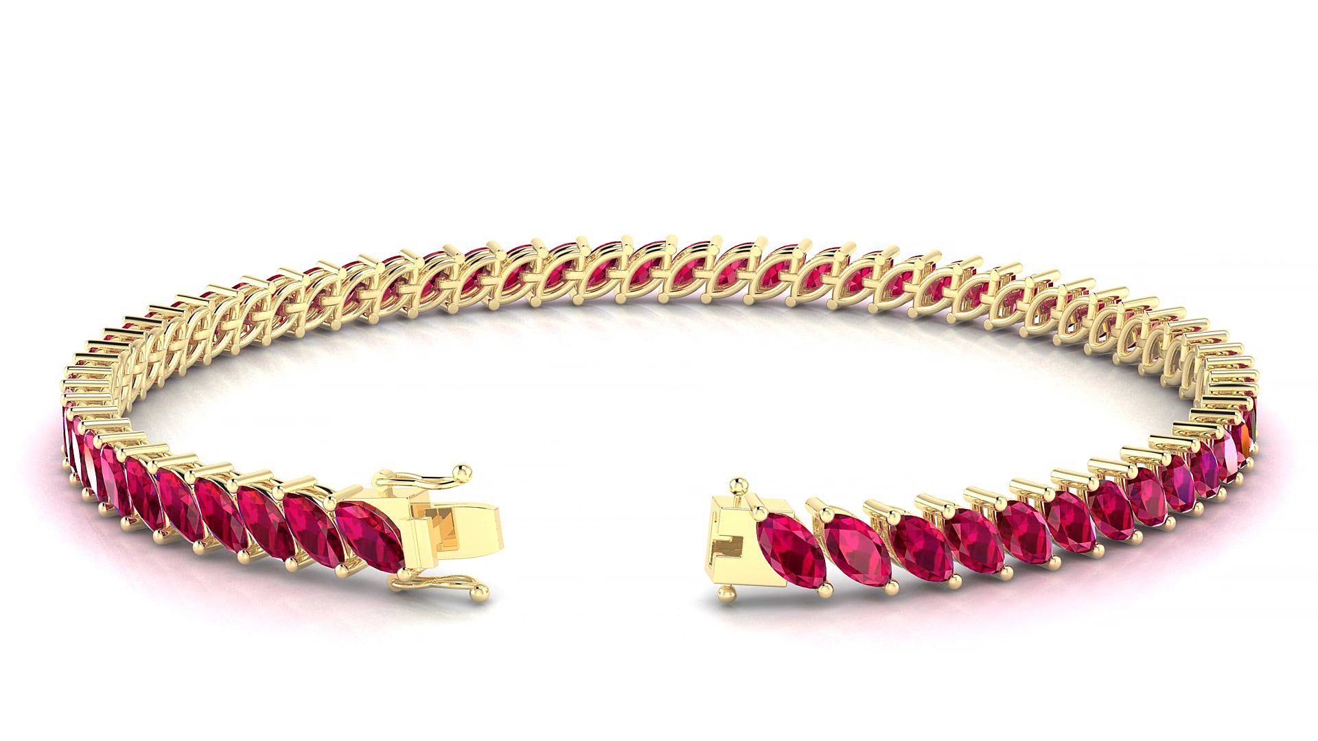 Venezia | 18k Yellow Gold 5 x 2.5 mm Marquise Natural Ruby 19 cm Tennis Bracelet