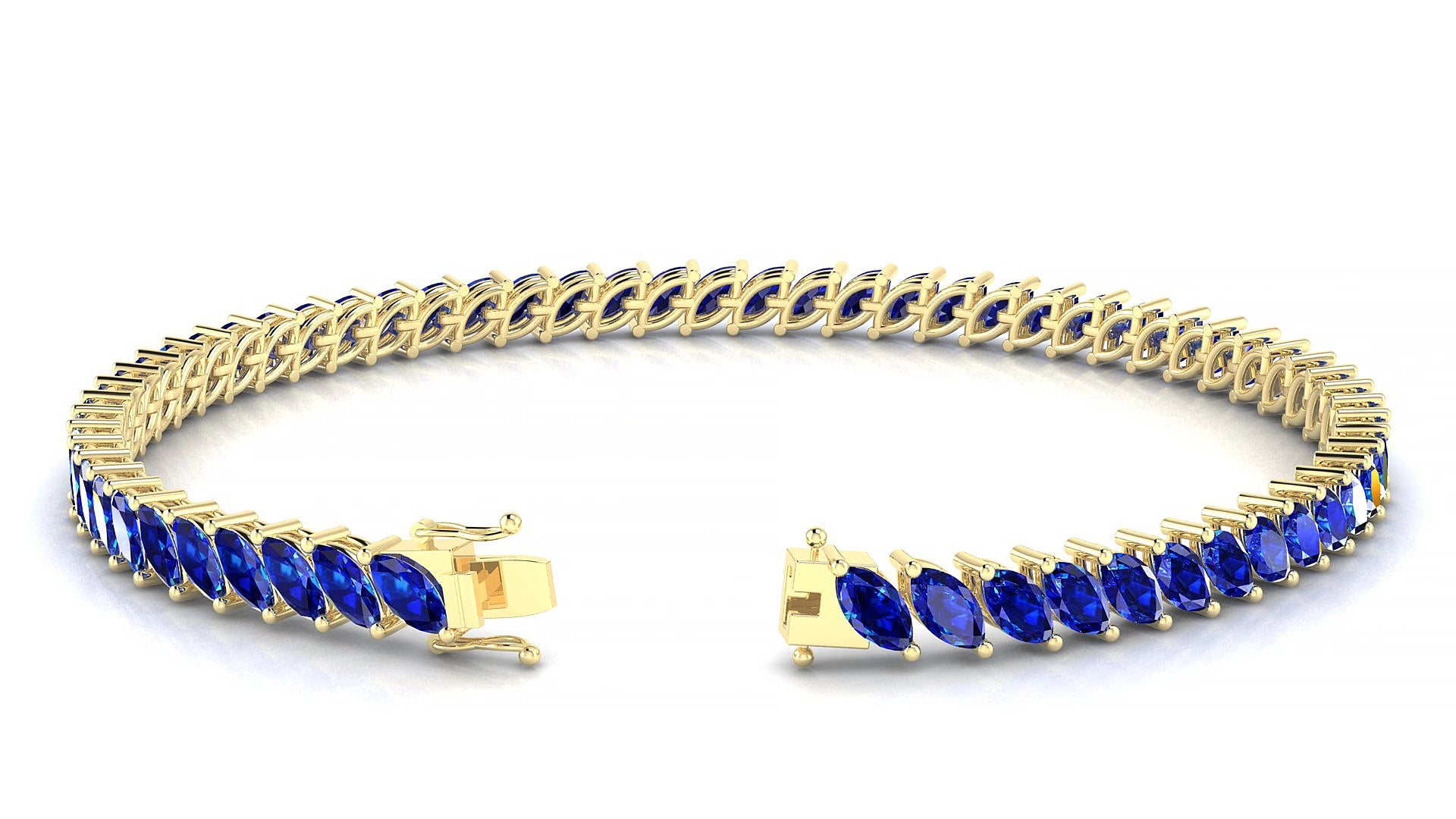 Venezia | 18k Yellow Gold 5 x 2.5 mm Marquise Natural Sapphire 15 cm Tennis Bracelet
