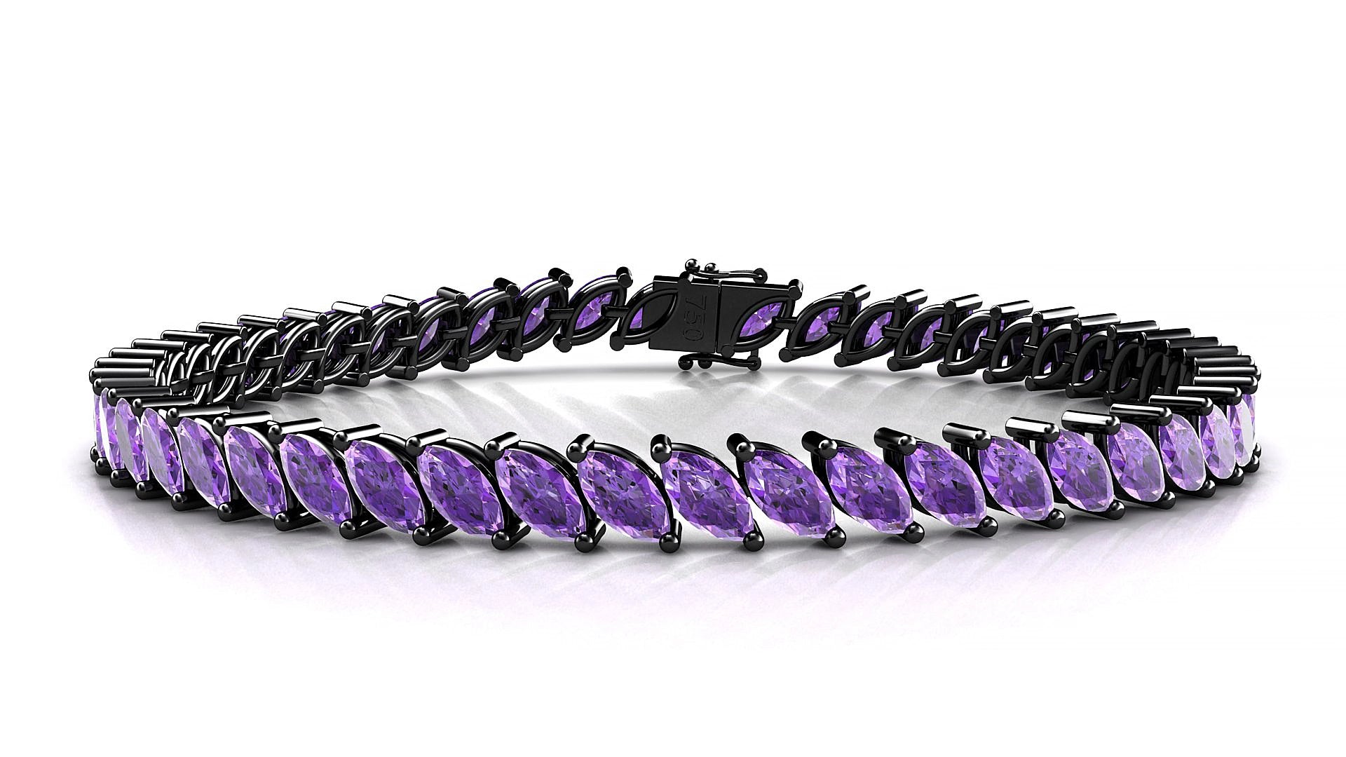 Venezia | 18k Black Gold 6 x 3 mm Marquise Natural Amethyst 17 cm Tennis Bracelet