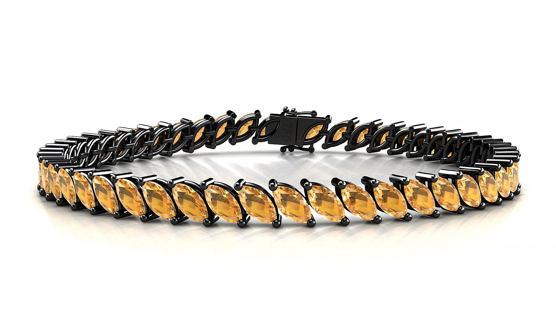 Venezia | 18k Black Gold 6 x 3 mm Marquise Natural Citrine 18 cm Tennis Bracelet