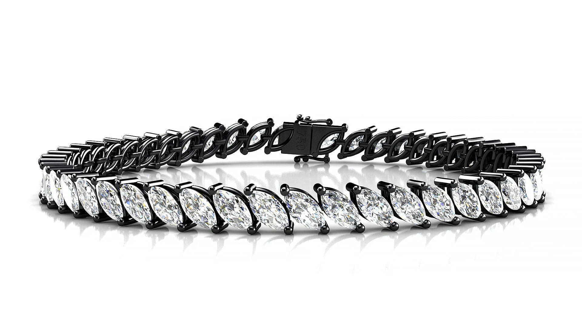 Venezia | 18k Black Gold 6 x 3 mm Marquise Natural Diamond 17 cm Tennis Bracelet