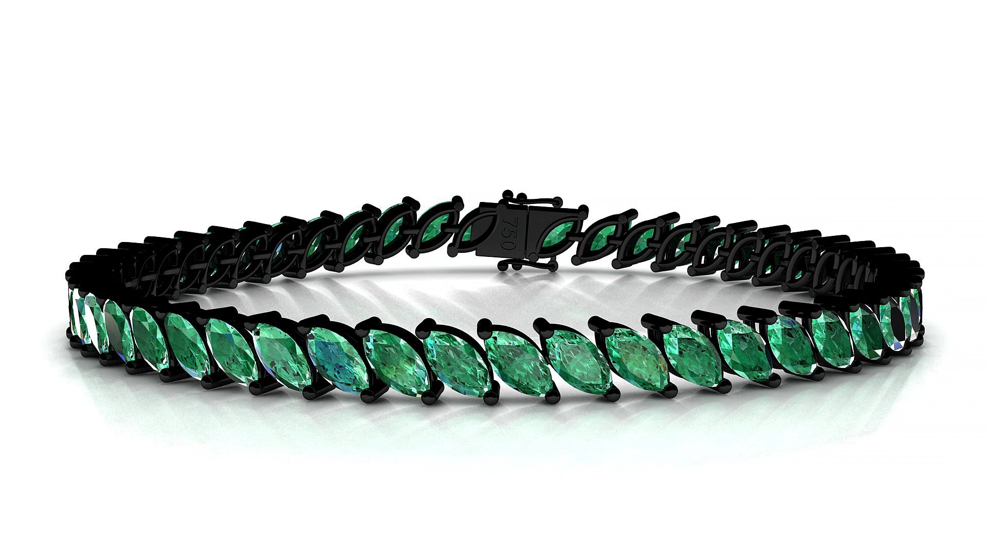Venezia | 18k Black Gold 6 x 3 mm Marquise Natural Emerald 15 cm Tennis Bracelet