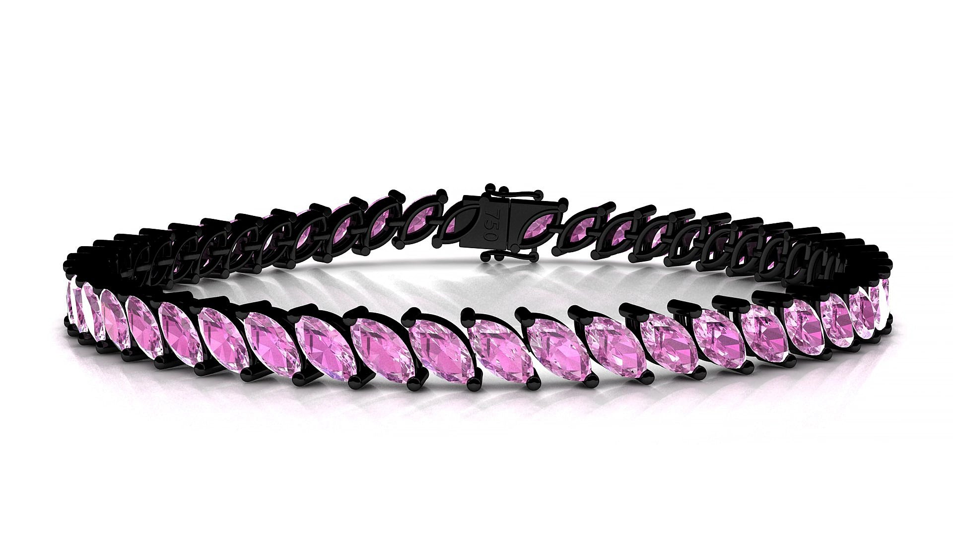 Venezia | 18k Black Gold 6 x 3 mm Marquise Natural Pink Sapphire 17 cm Tennis Bracelet
