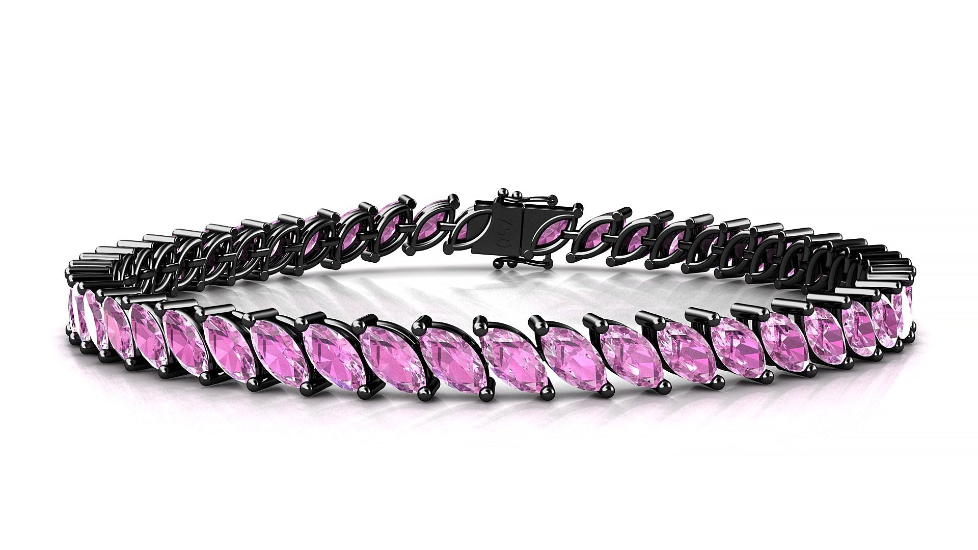 Venezia | 18k Black Gold 6 x 3 mm Marquise Natural Pink Sapphire Tennis Bracelet