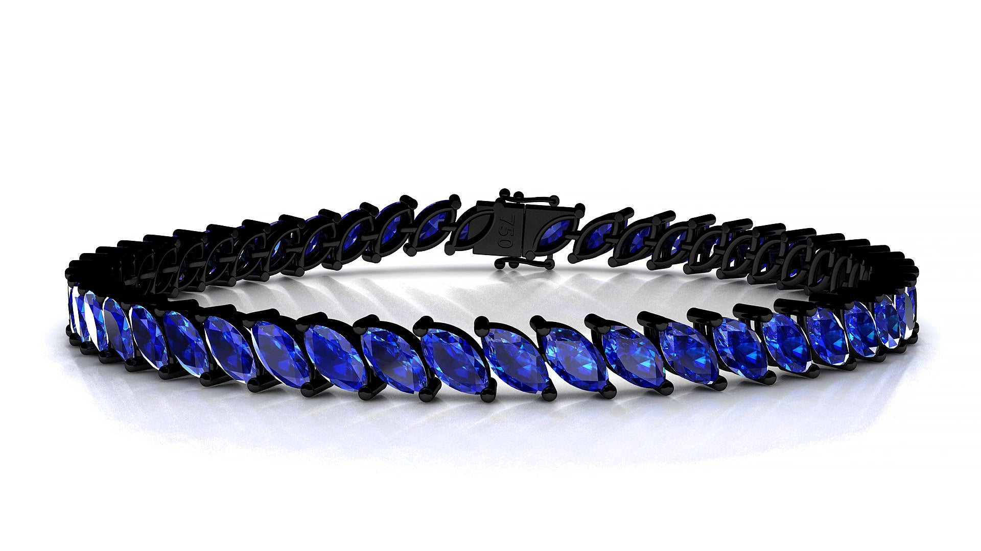 Venezia | 18k Black Gold 6 x 3 mm Marquise Natural Sapphire 15 cm Tennis Bracelet